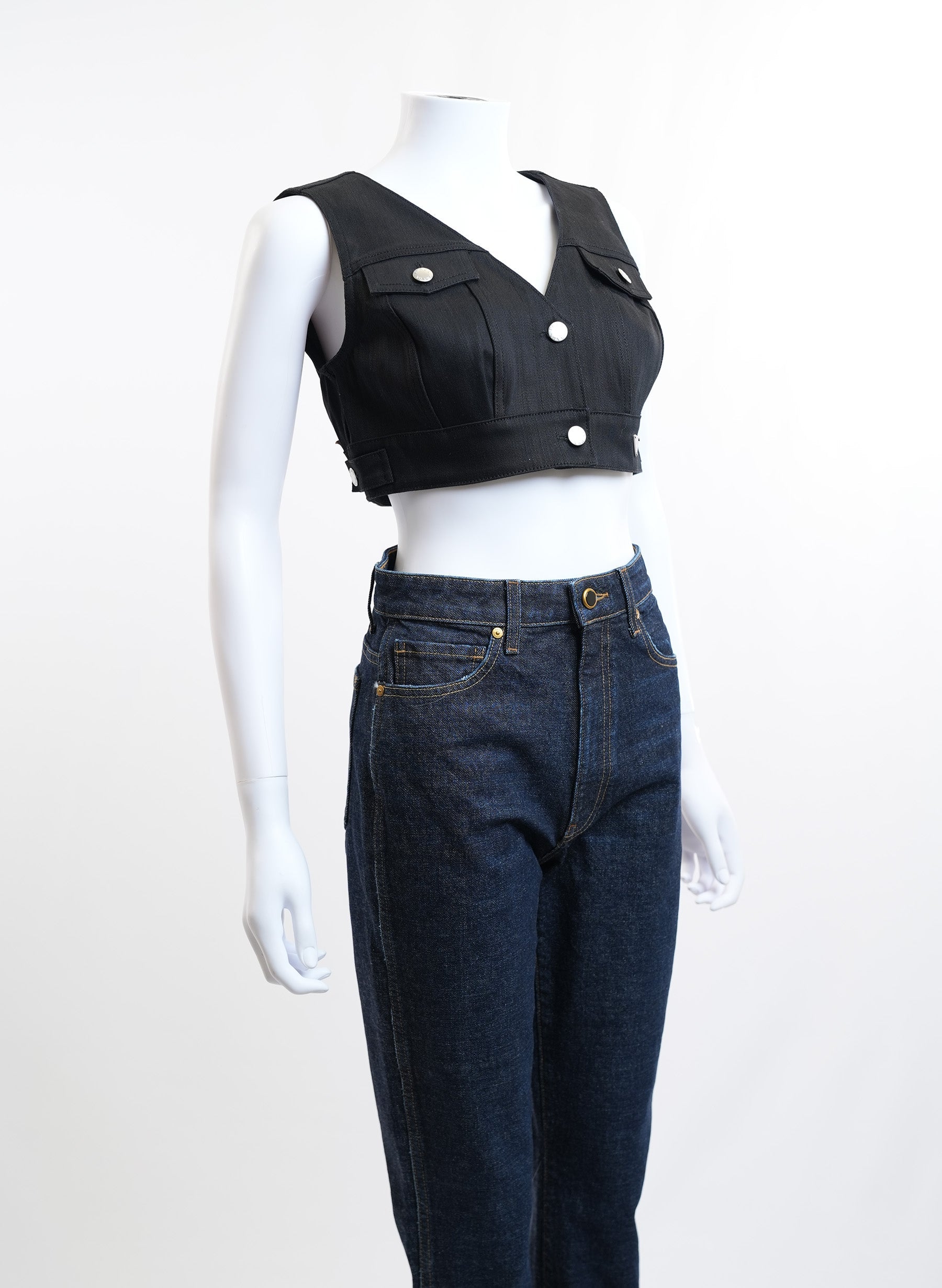 Prada Logo Cropped Denim Vest