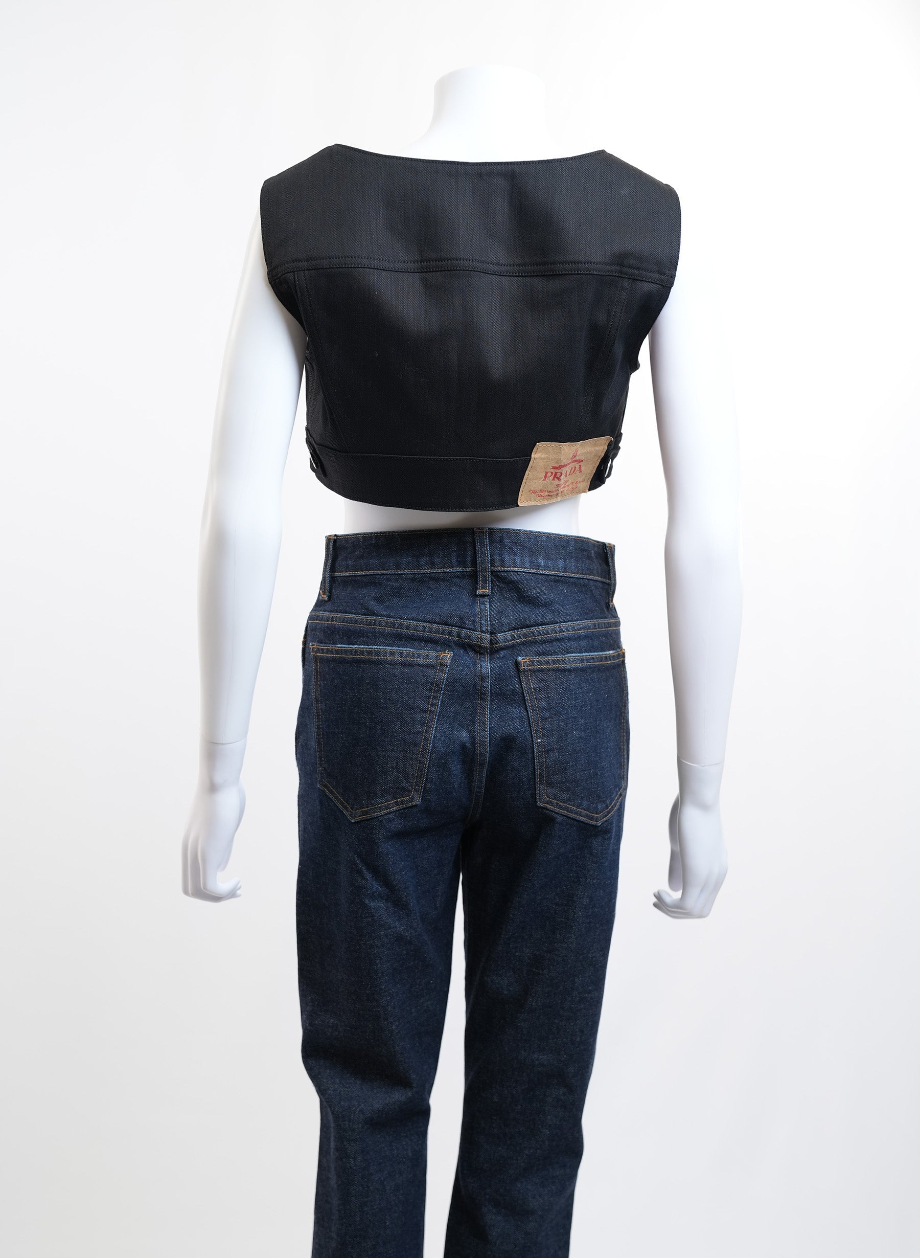 Prada Logo Cropped Denim Vest