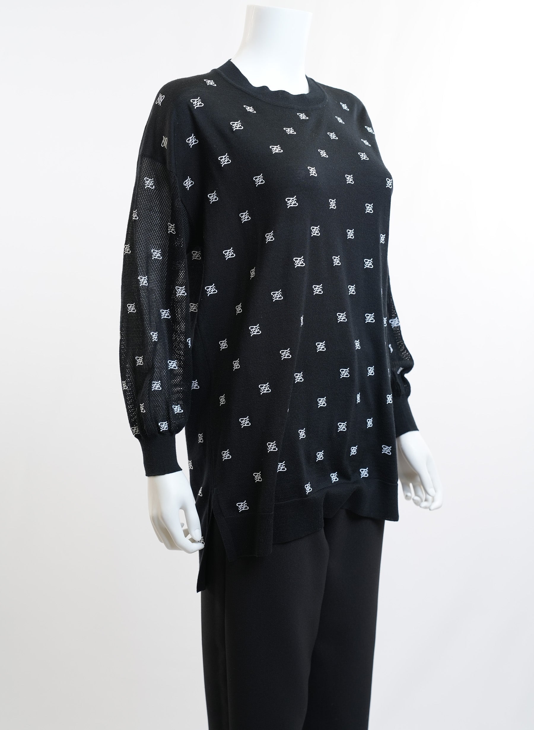 Fendi Black Logo Embroidered Turtleneck Sweater