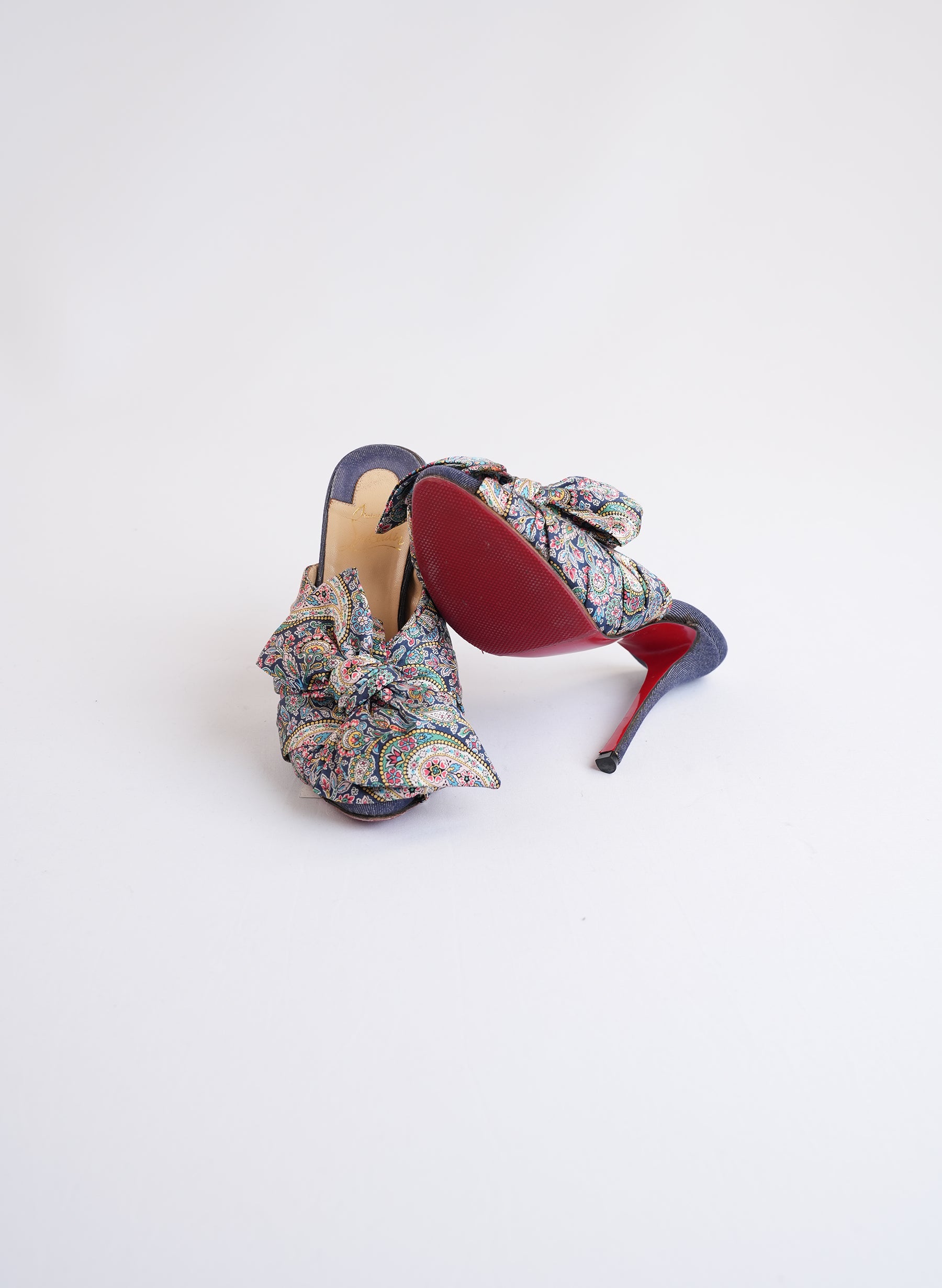 Christian Louboutin Satin Bow Red Sole 5-Inch Heel Mules
