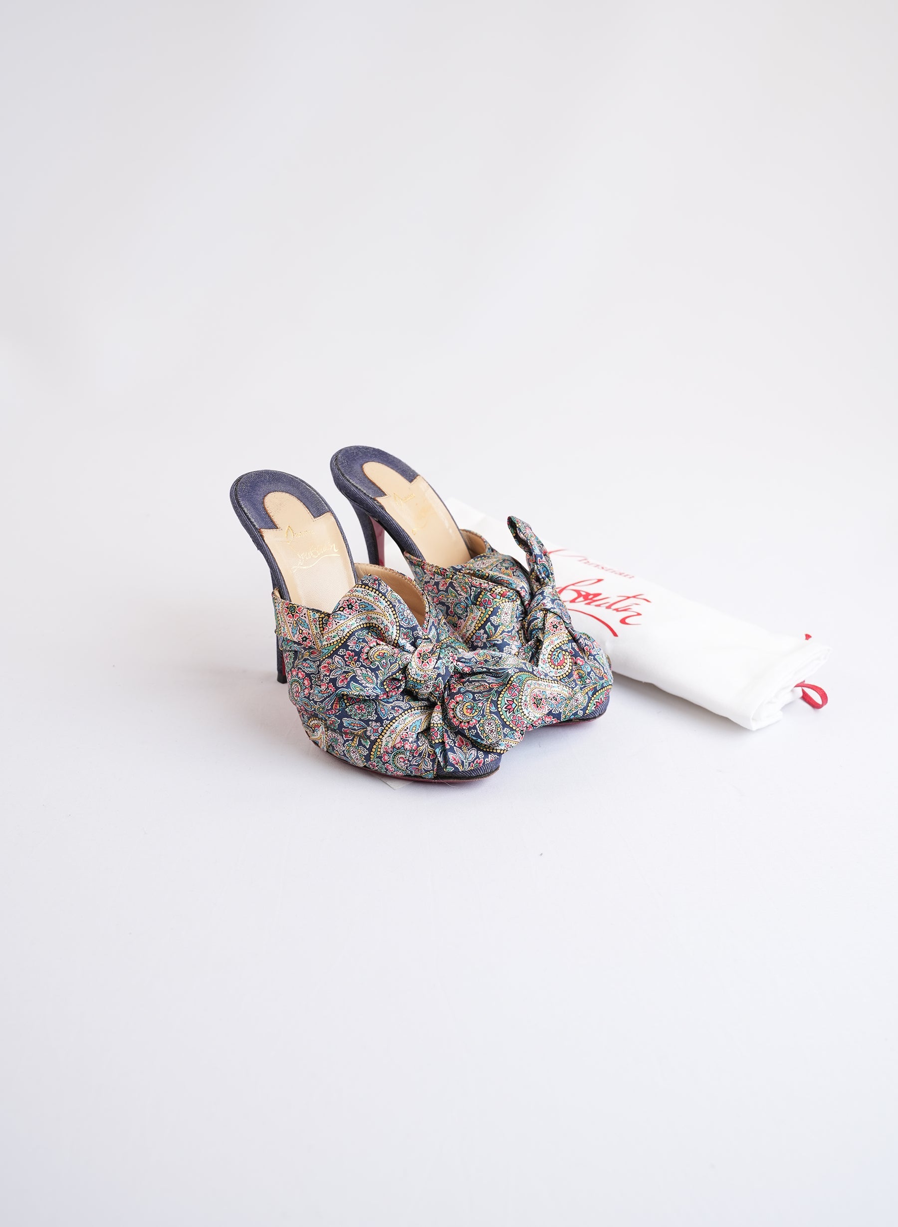 Christian Louboutin Satin Bow Red Sole 5-Inch Heel Mules