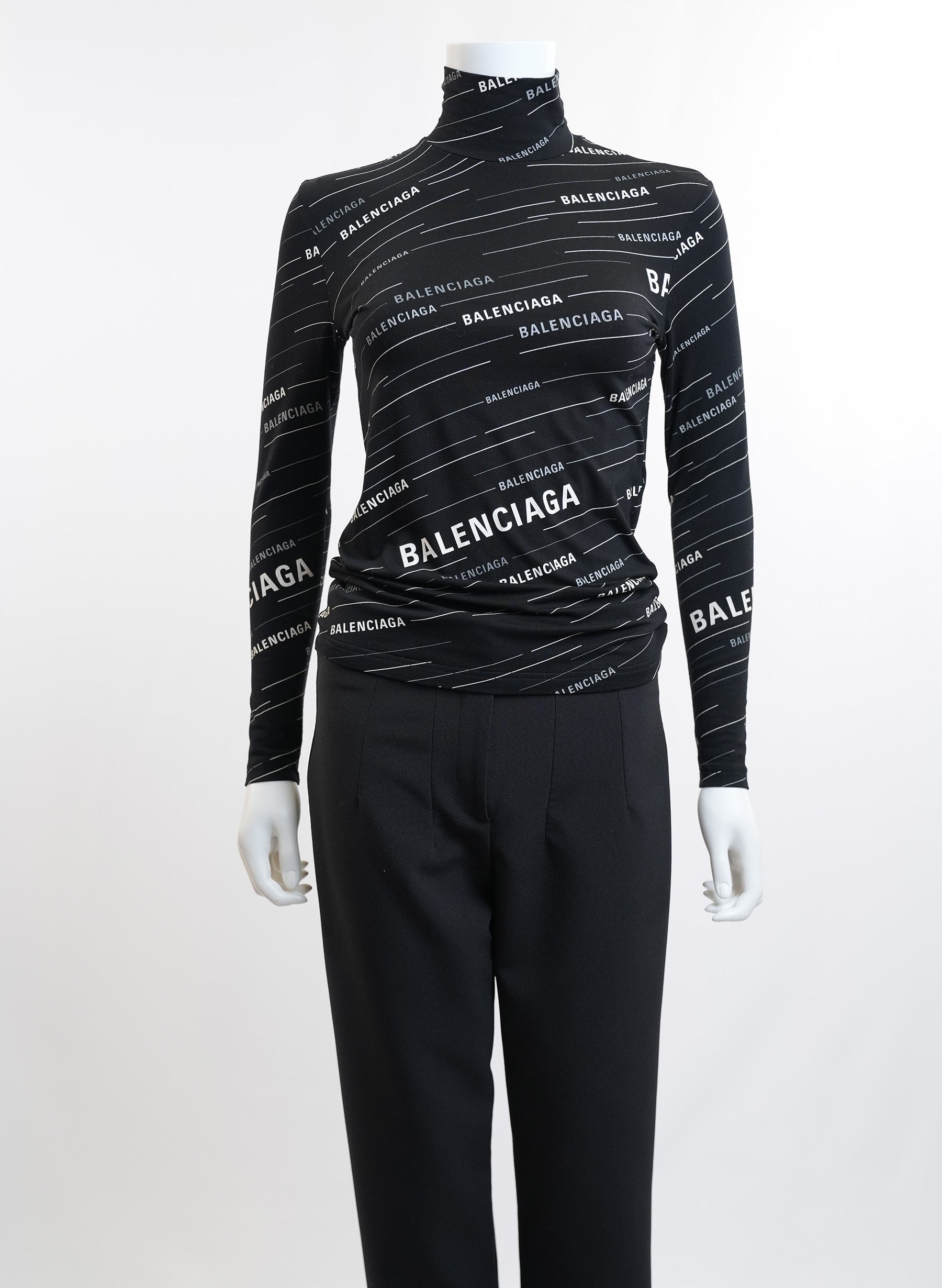 Balenciaga All Over Logo Turtleneck Sweater Black And White