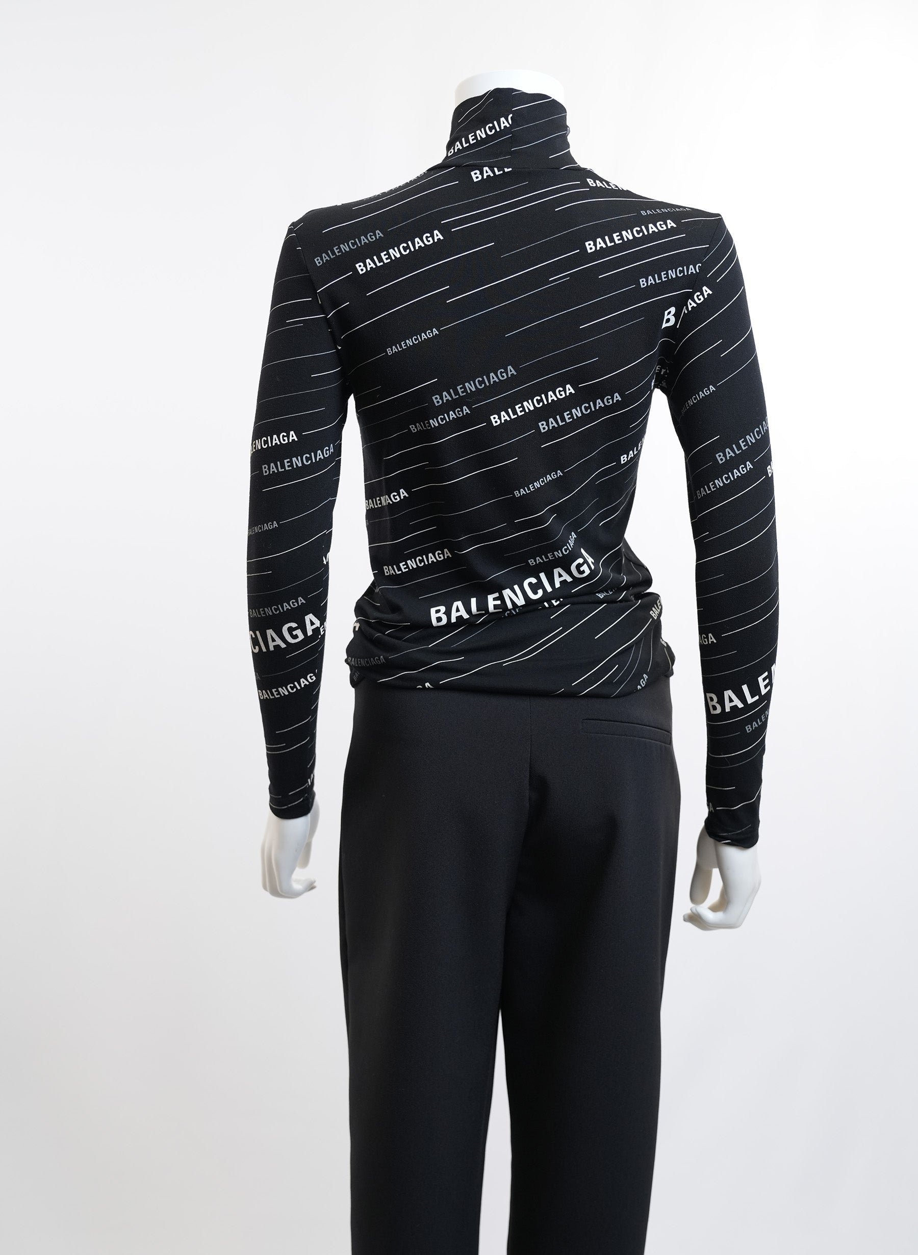 Balenciaga All Over Logo Turtleneck Sweater Black And White