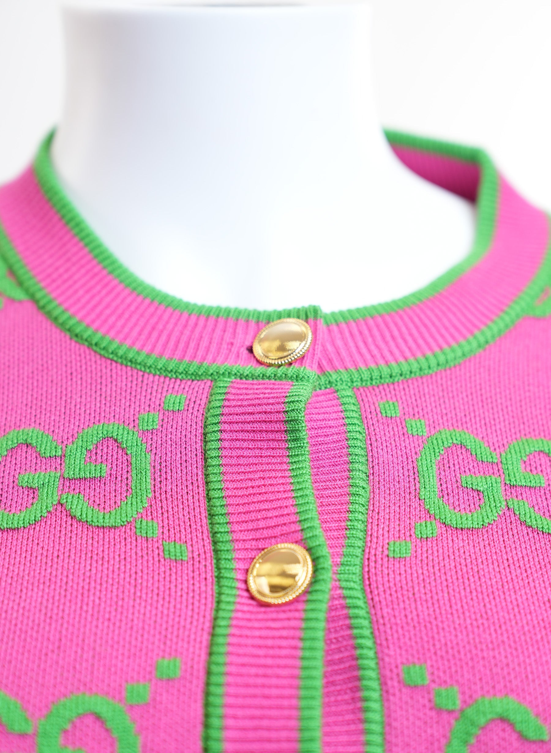 Gucci GG Wool Bloucle Jacquard Pink Cardigan