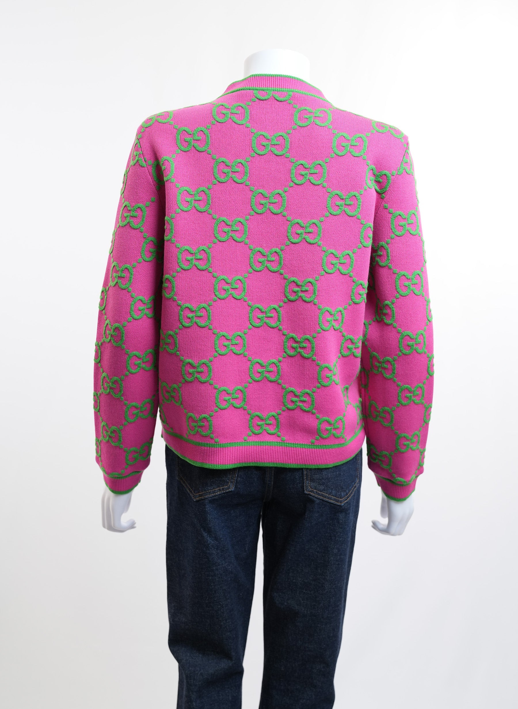Gucci GG Wool Bloucle Jacquard Pink Cardigan