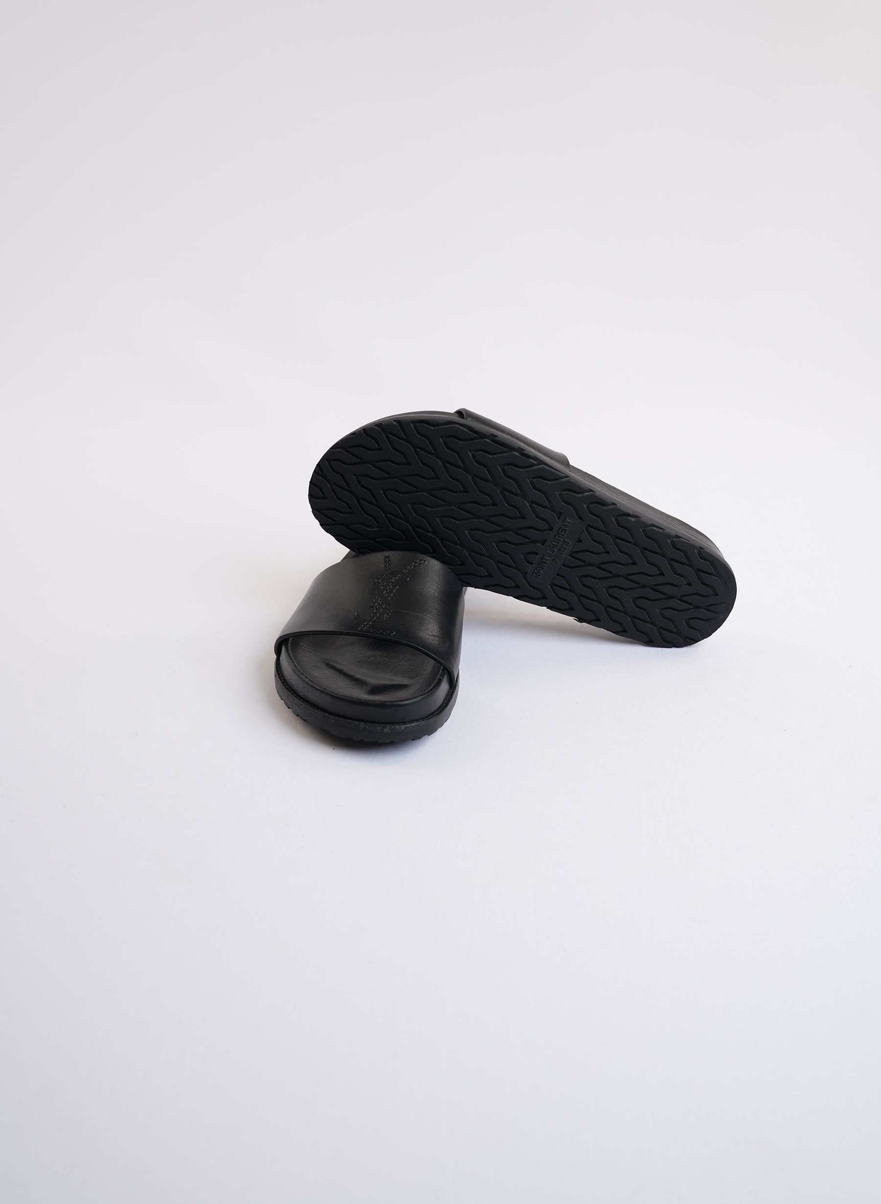 Saint Laurent Black Leather Slides