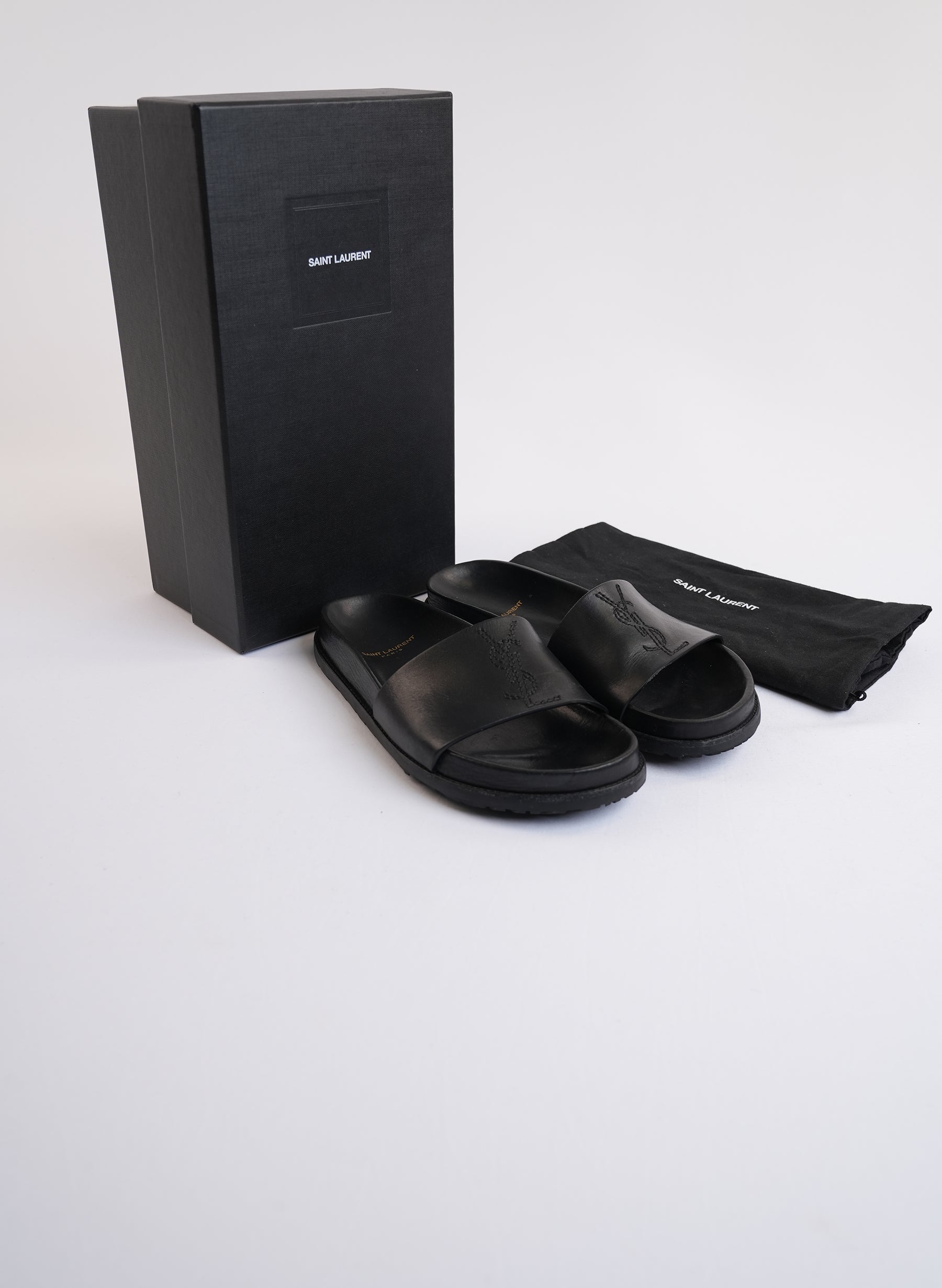 Saint Laurent Black Leather Slides