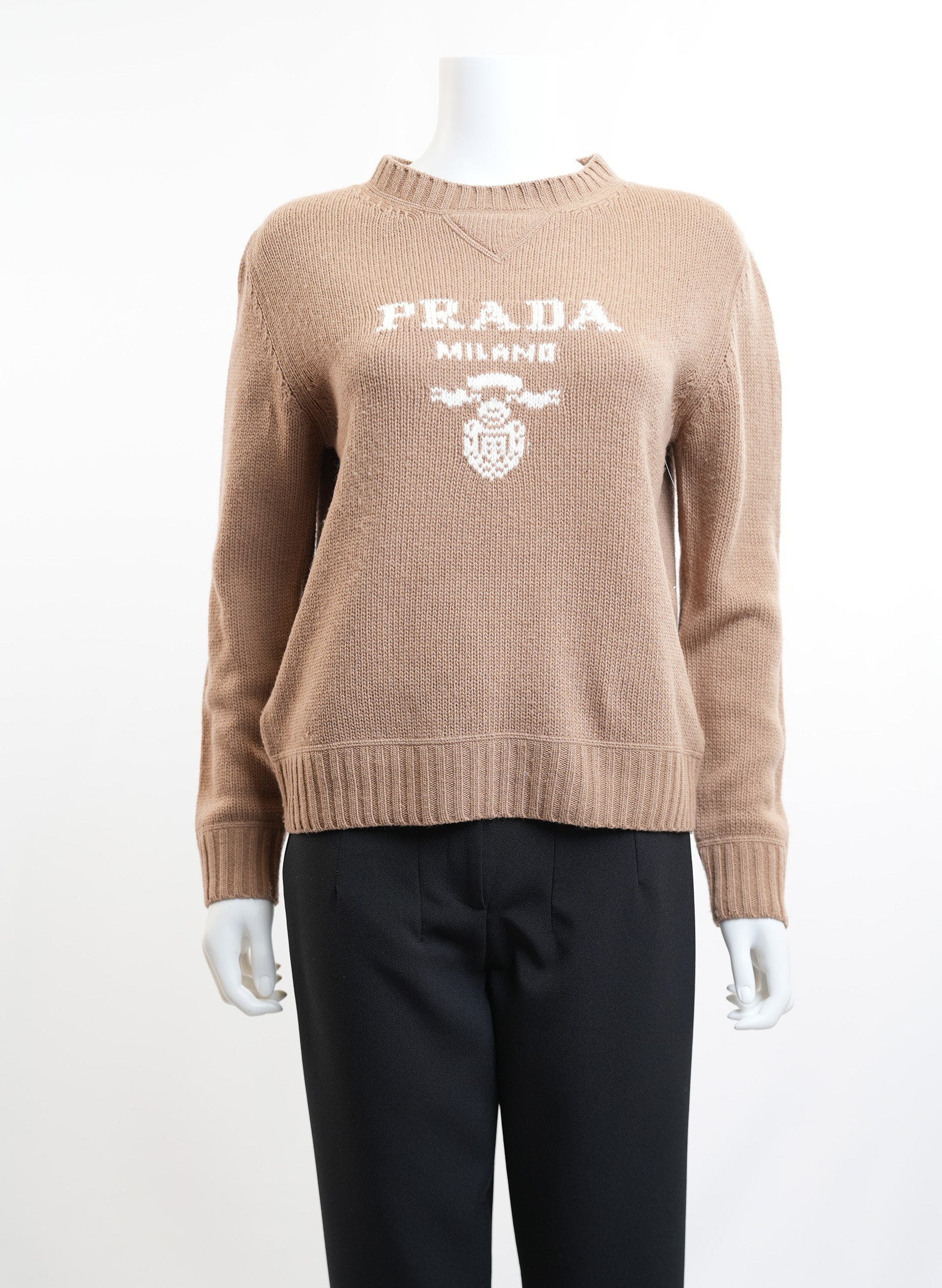Prada Cashmere And Wool Logo Crew Neck Sweater