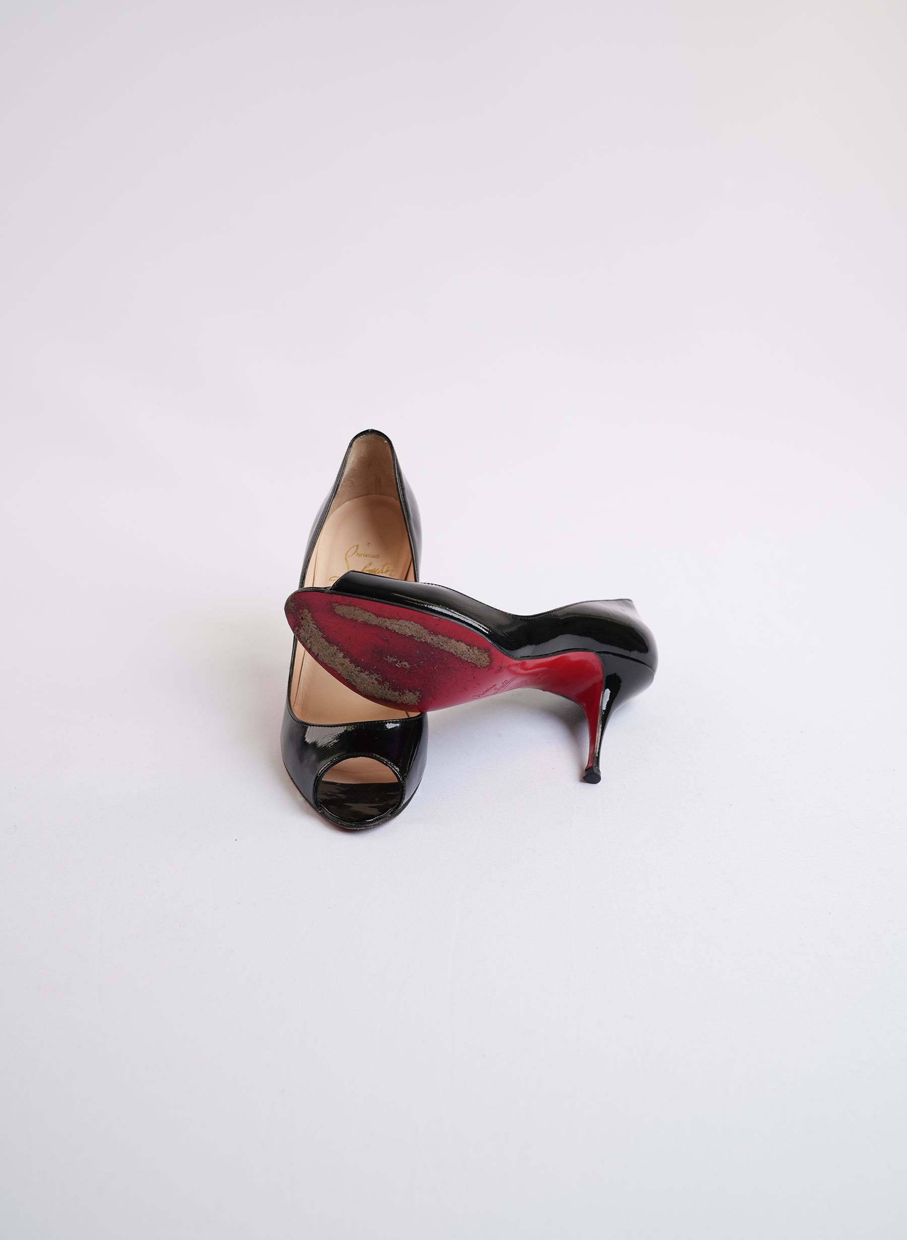 Christian Louboutin Patent Leather Peep-Toe Heels
