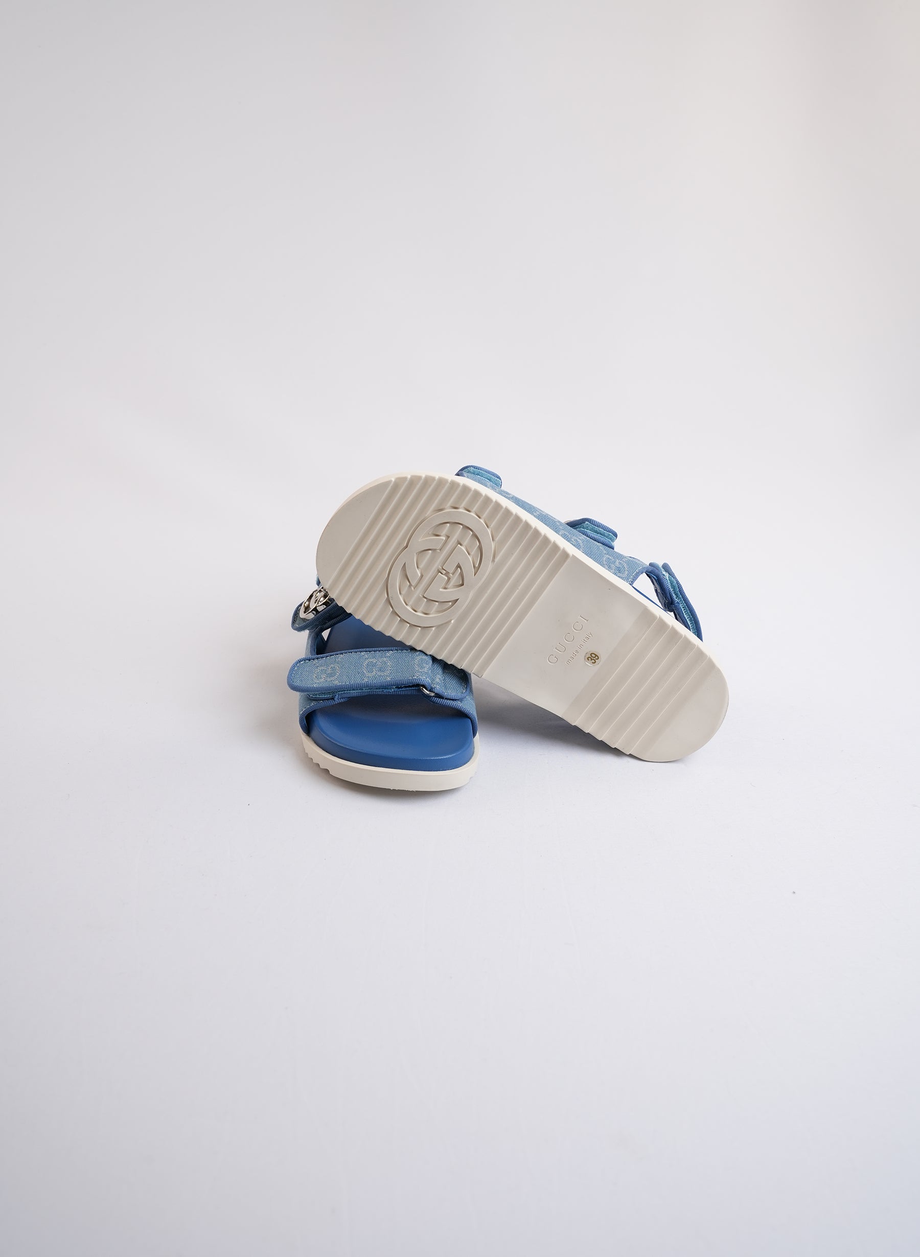 Gucci GG Double-Strap Denim Sandals