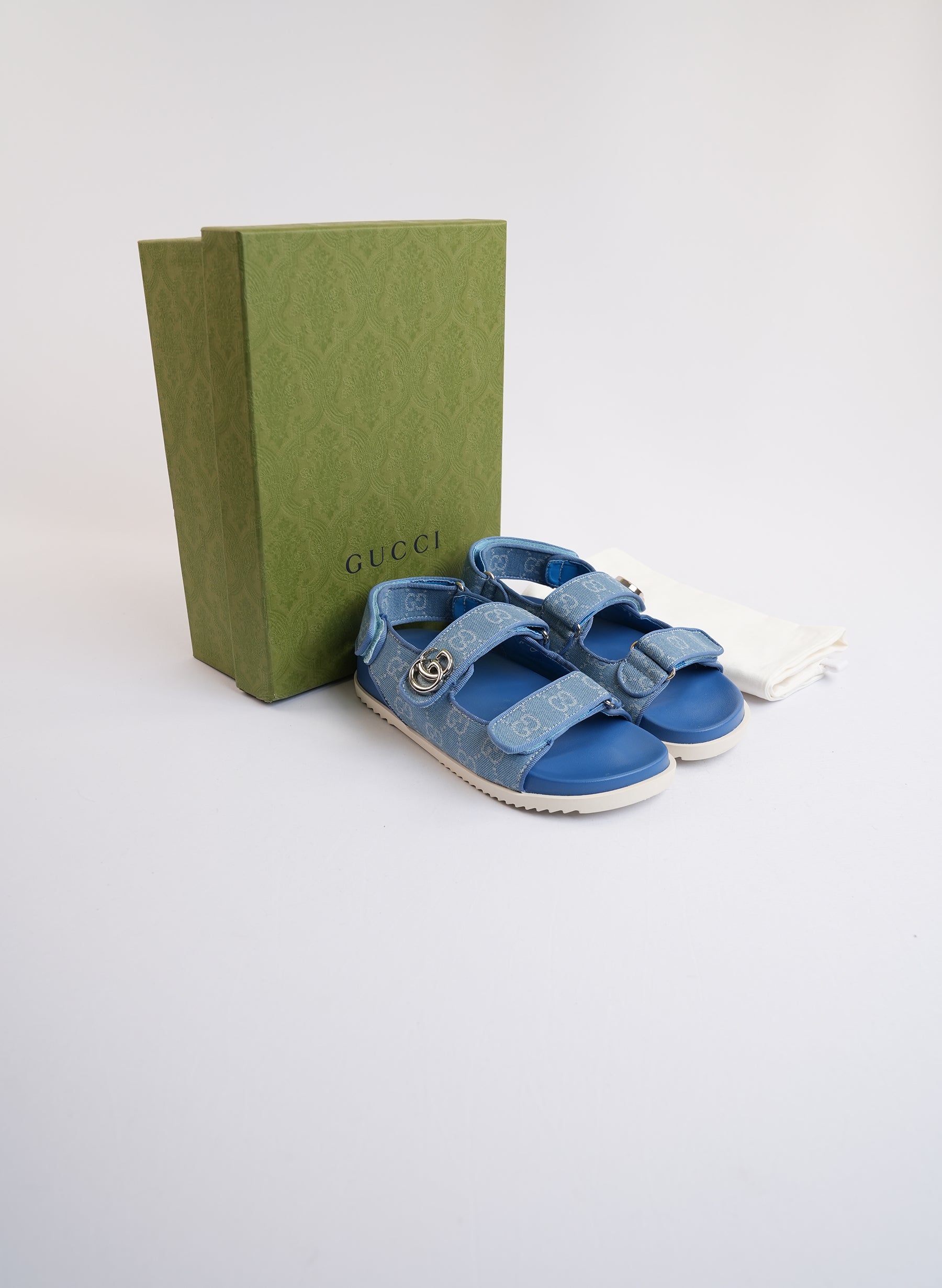 Gucci GG Double-Strap Denim Sandals