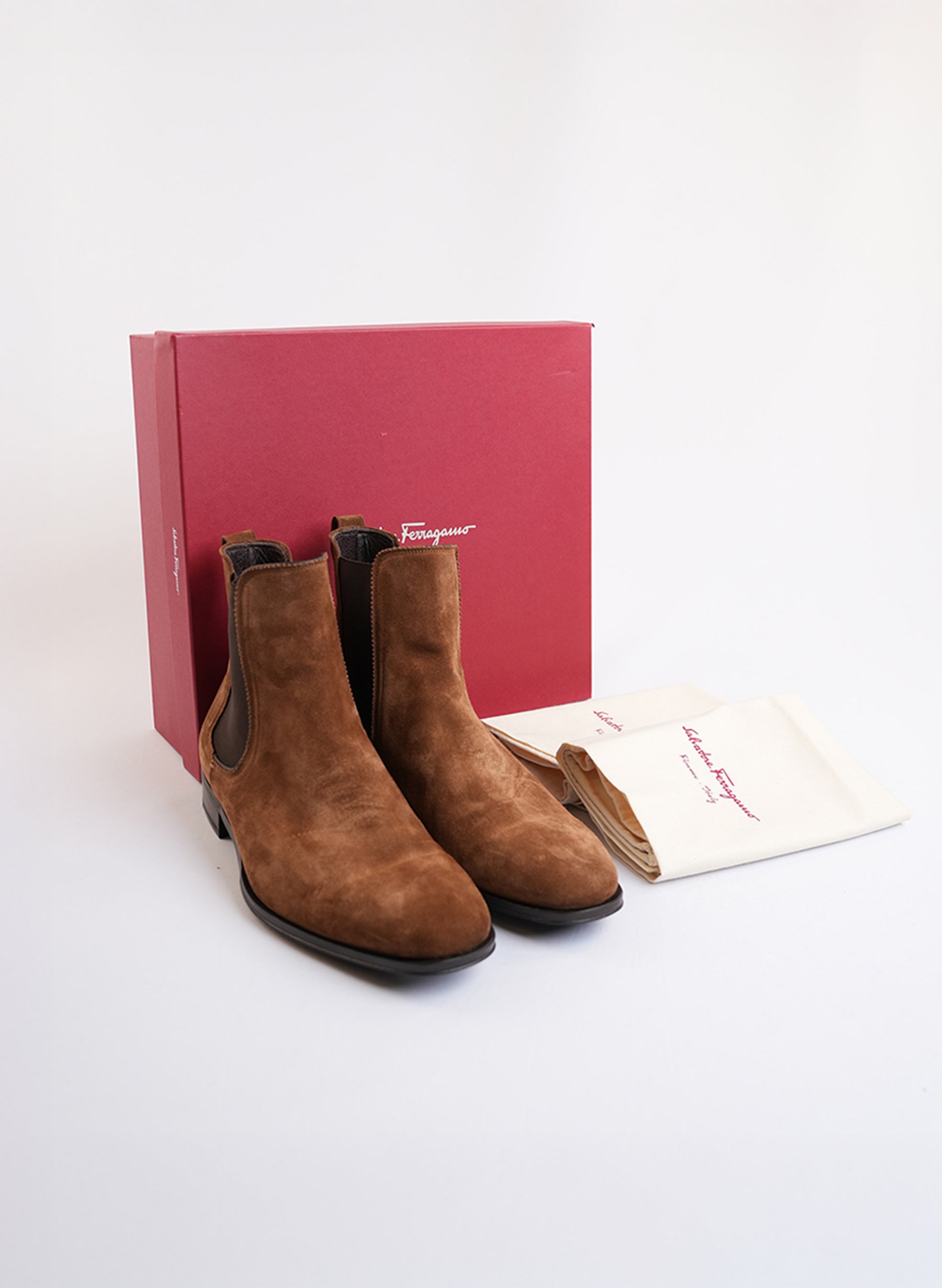 Salvatore Ferragamo Brown Suede Chelsea Boots
