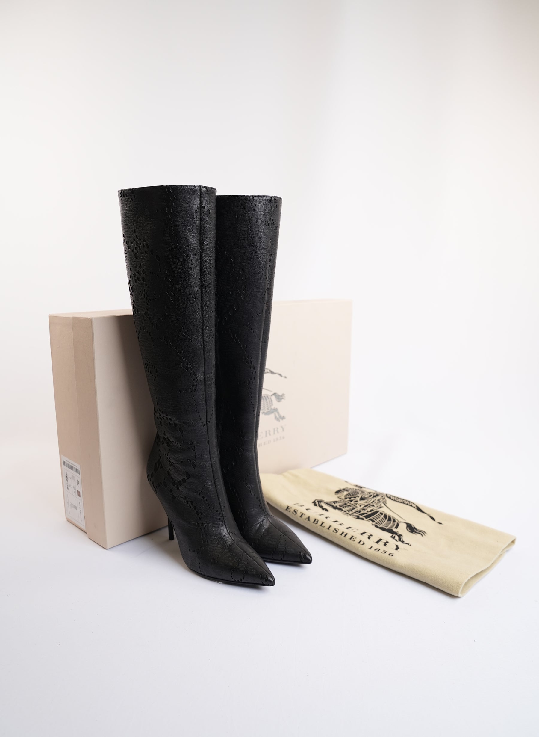Burberry Black Leather Heel Boots