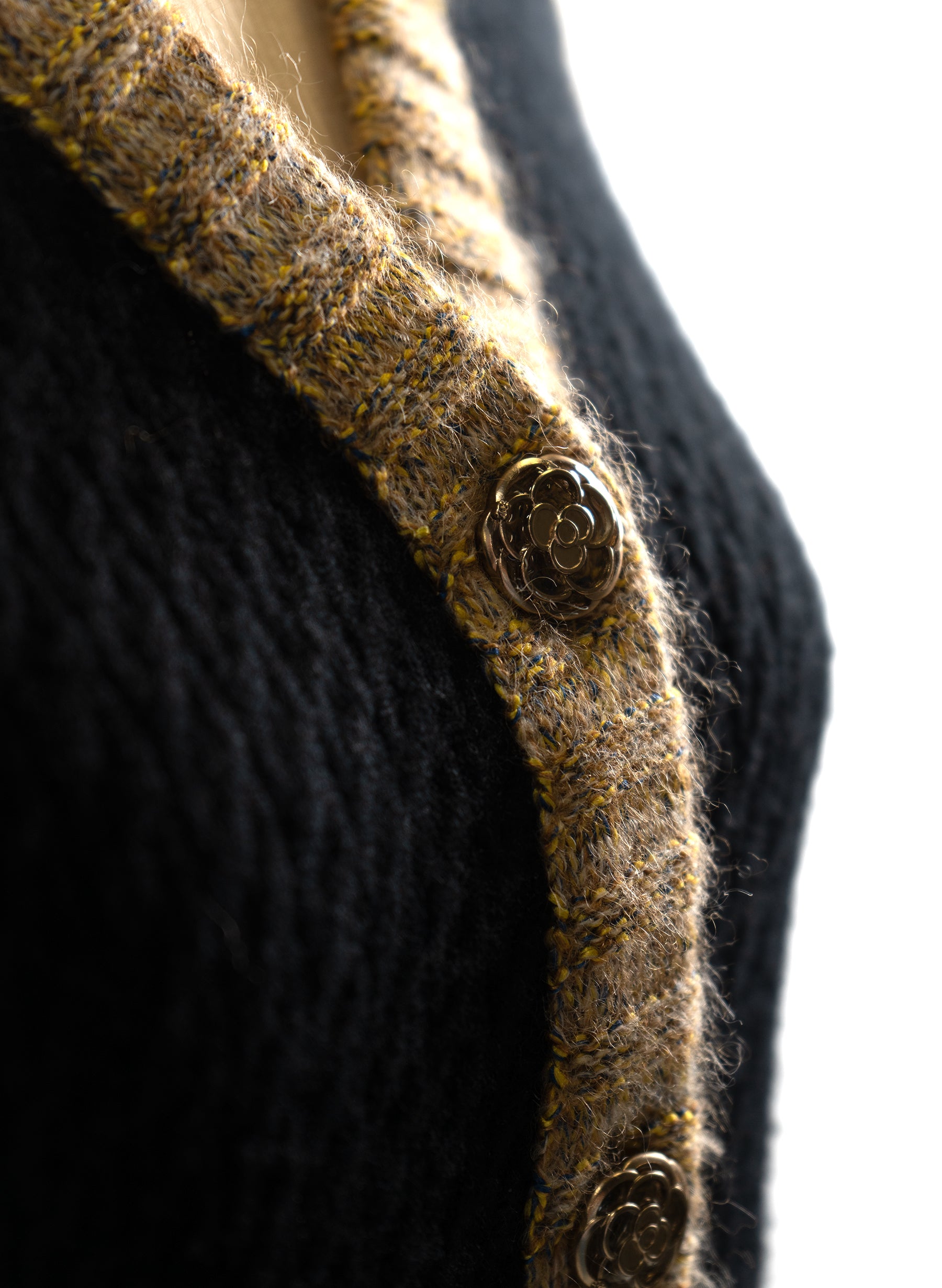 Chanel Black/Gold Camellia Button 'Coco Brasserie' Cardigan