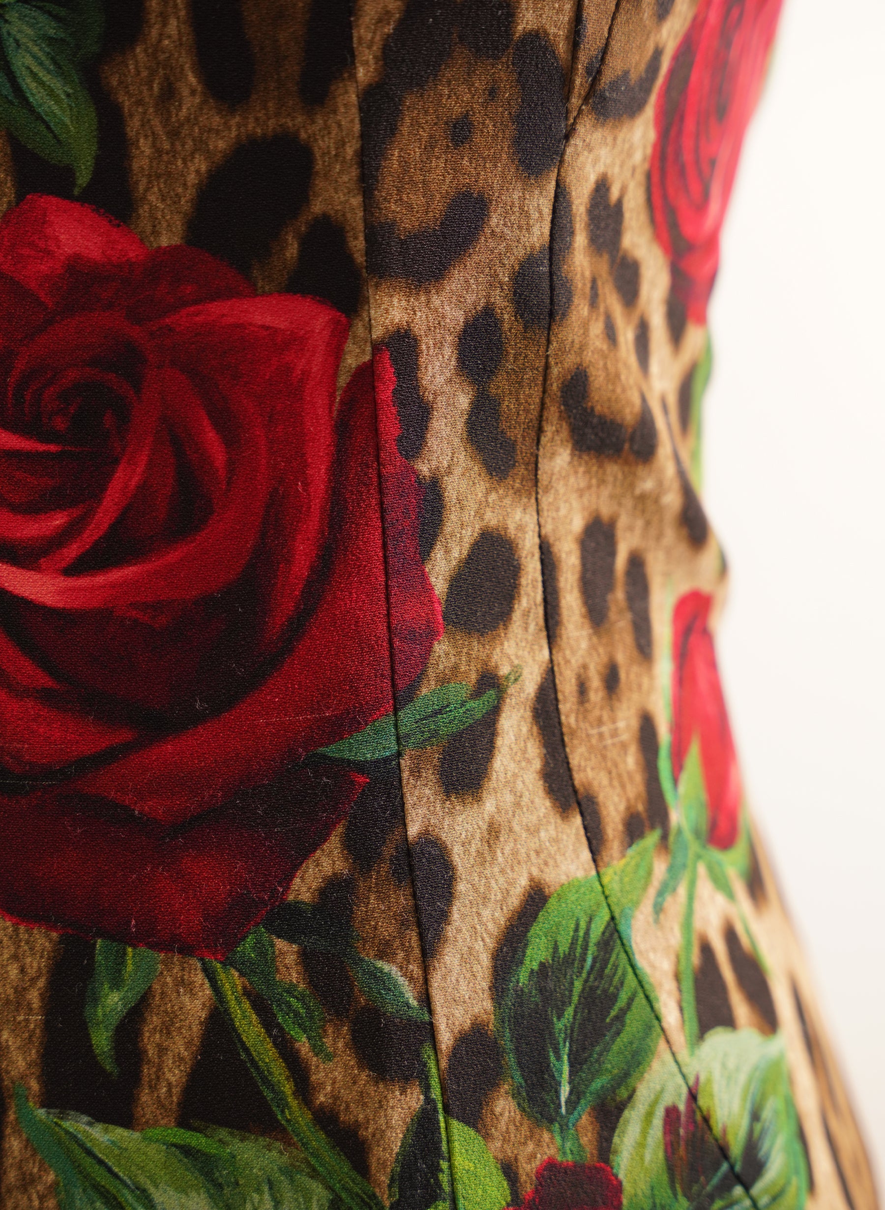 Dolce & Gabbana Leopard Rose Print Bodycon Mini Dress