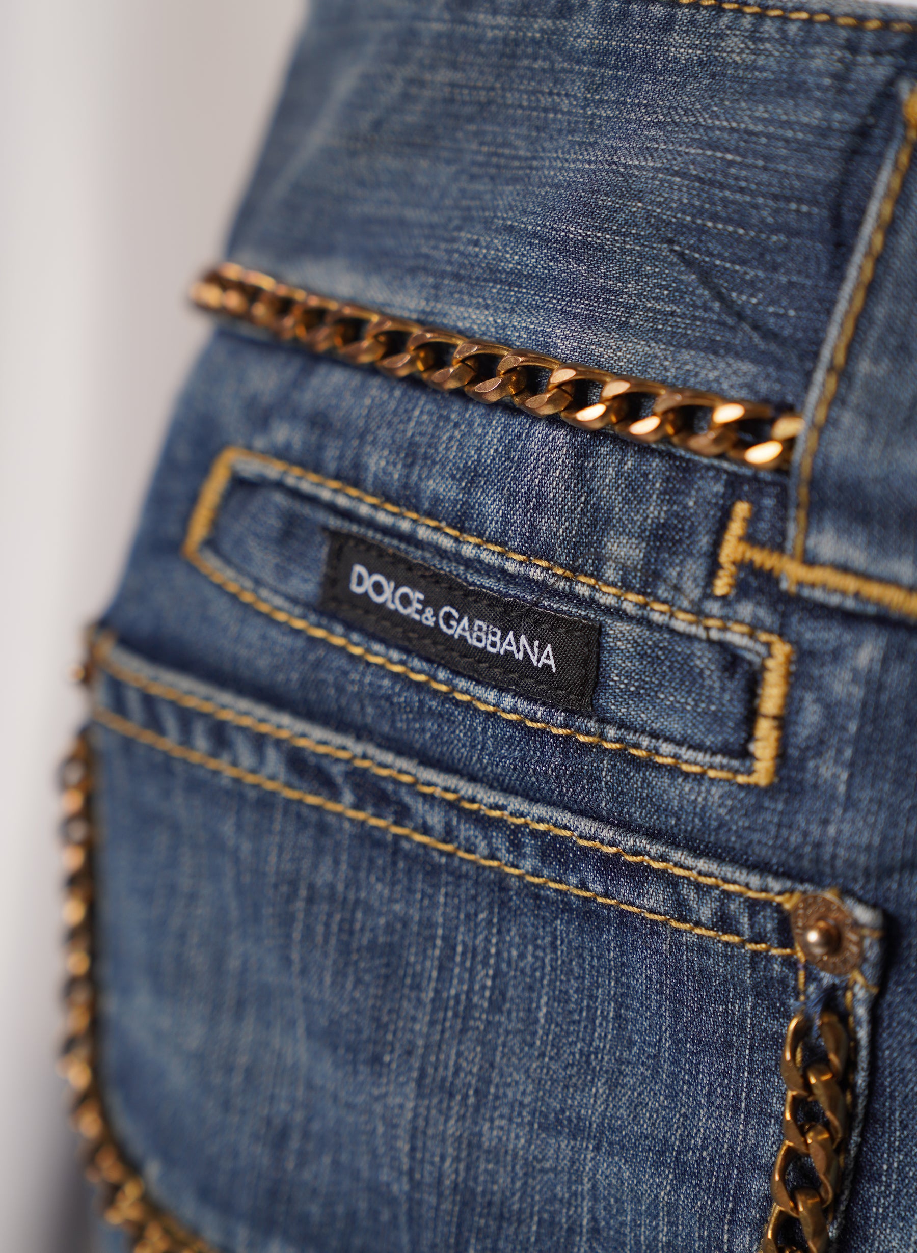 Dolce & Gabbana Blue Denim Chain Detail Fitted Skirt