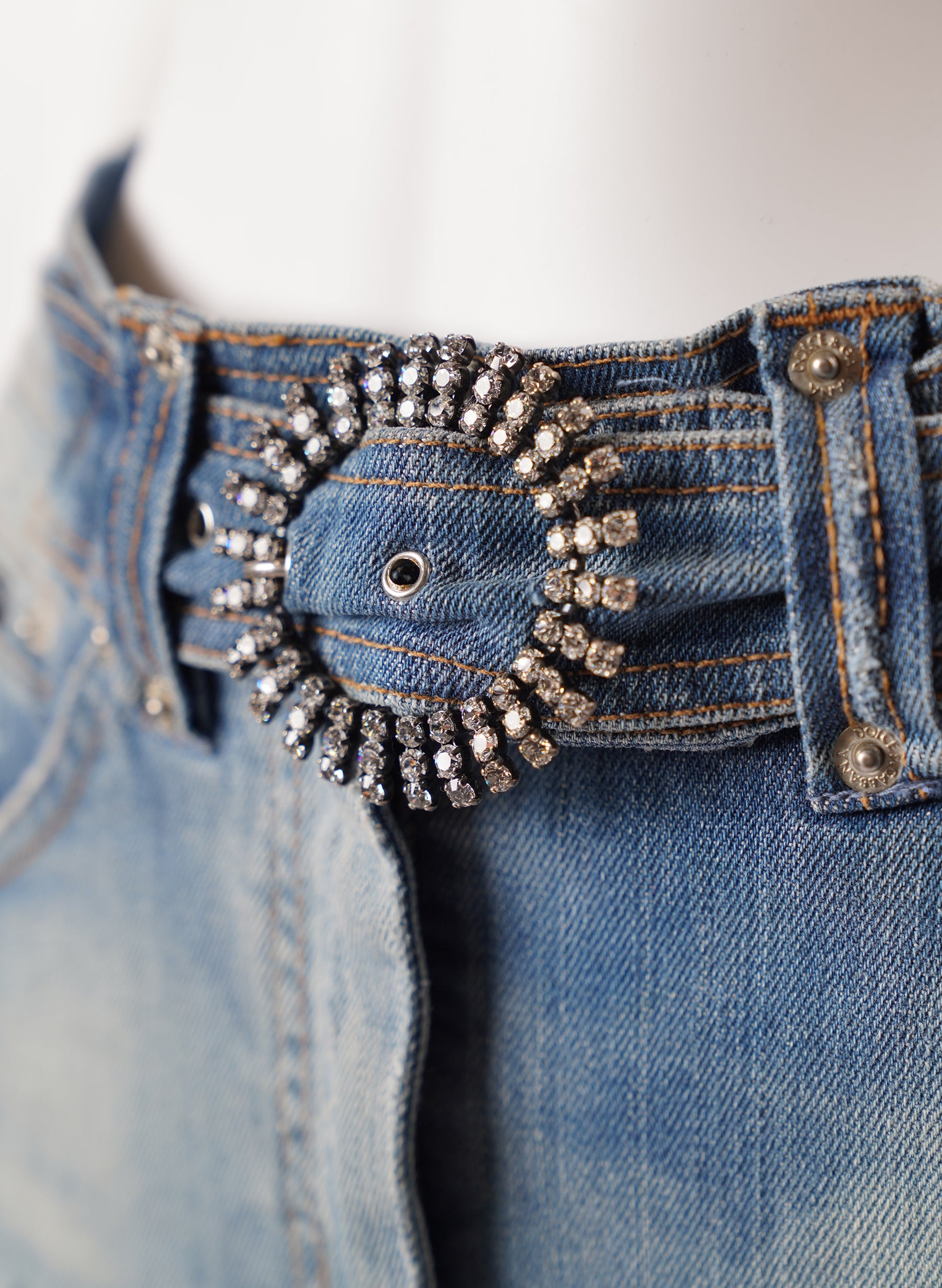 Dolce & Gabbana Denim Skirt w/ Embellished Belt Buckle