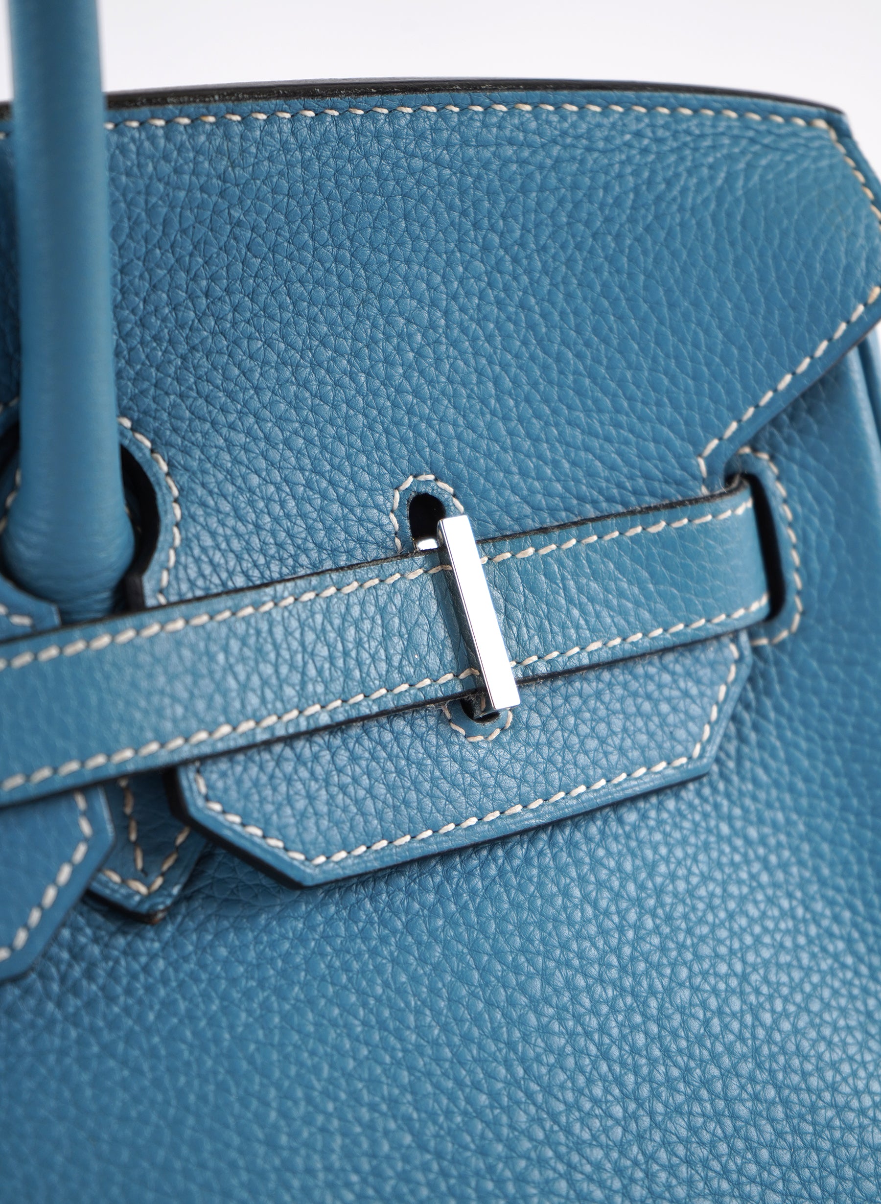 Hermes Taurillon Clemence Birkin 35 Blue Jean Palladium