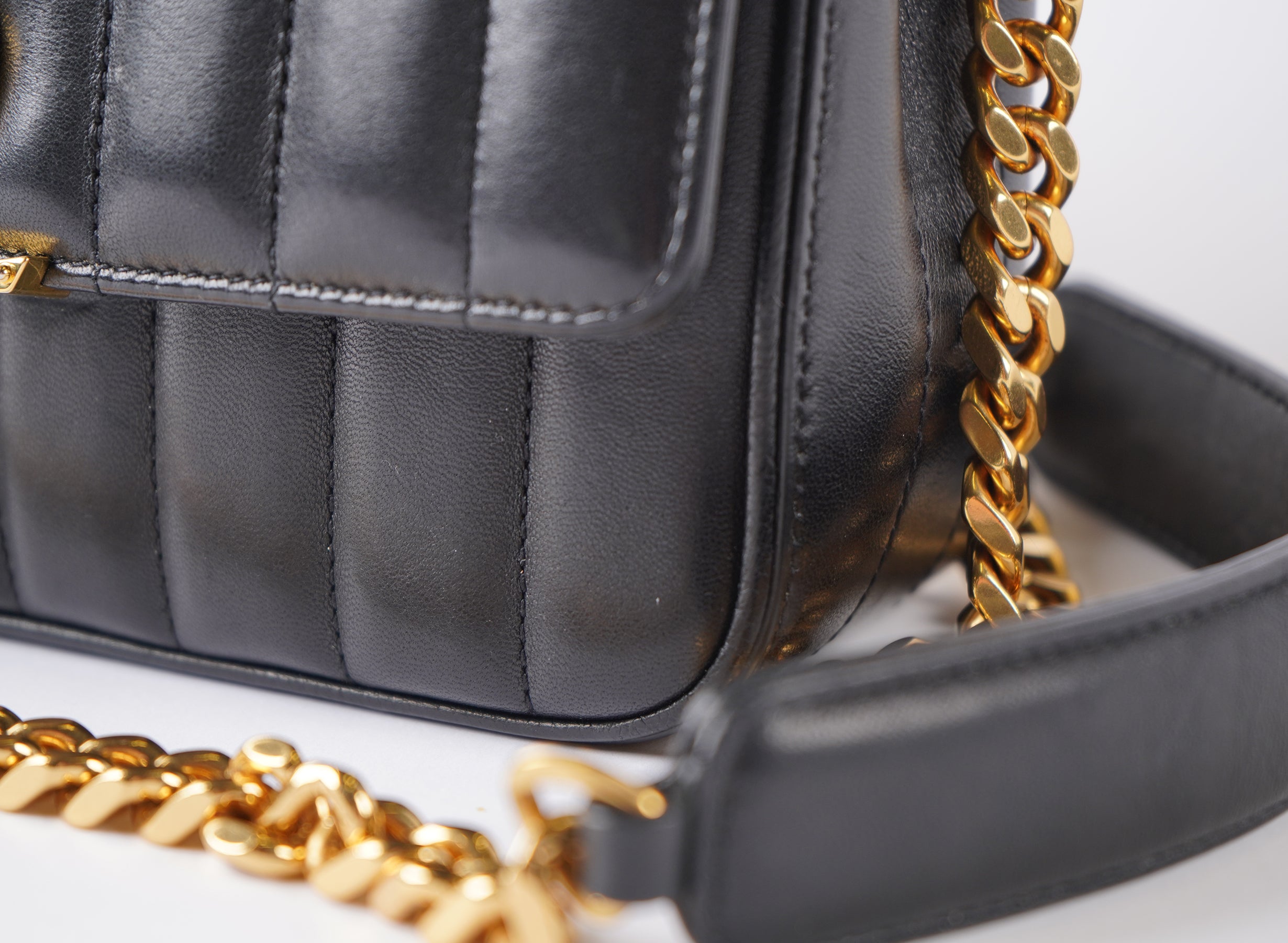 Saint Laurent Lambskin Matelasse Monogram Small Vicky Chain Bag Black