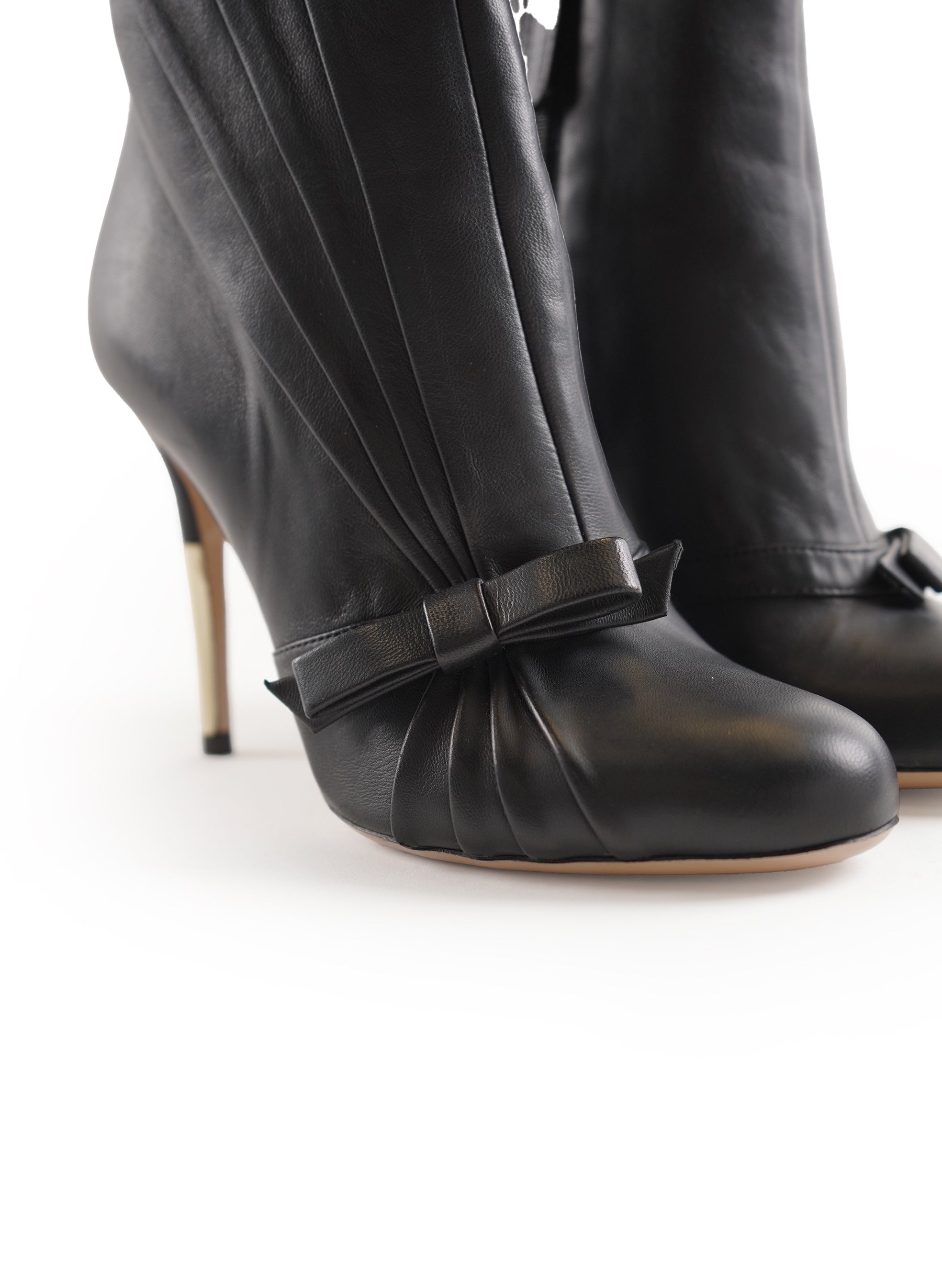 Valentino Pleated Leather Bow Ankle Boots