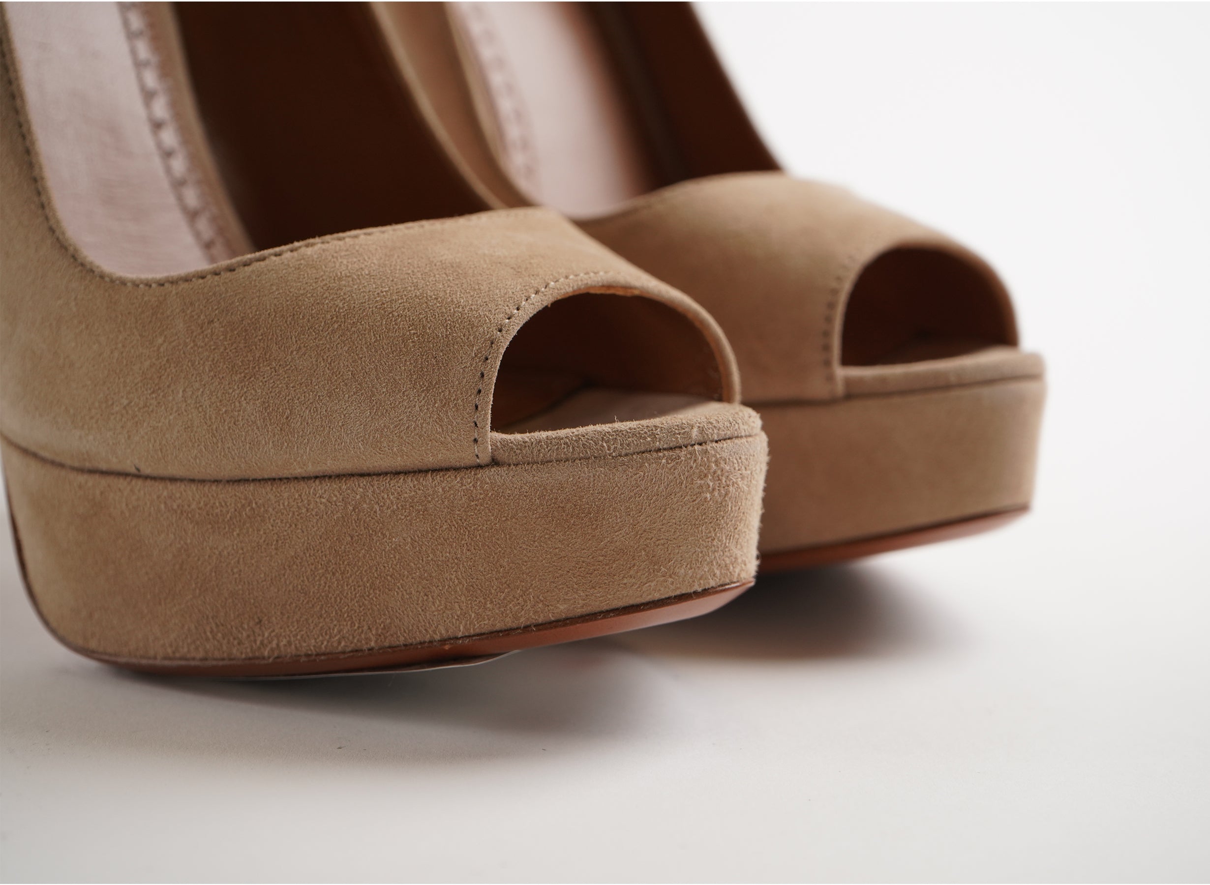 Alaia Suede Peep Toe Platform Heels