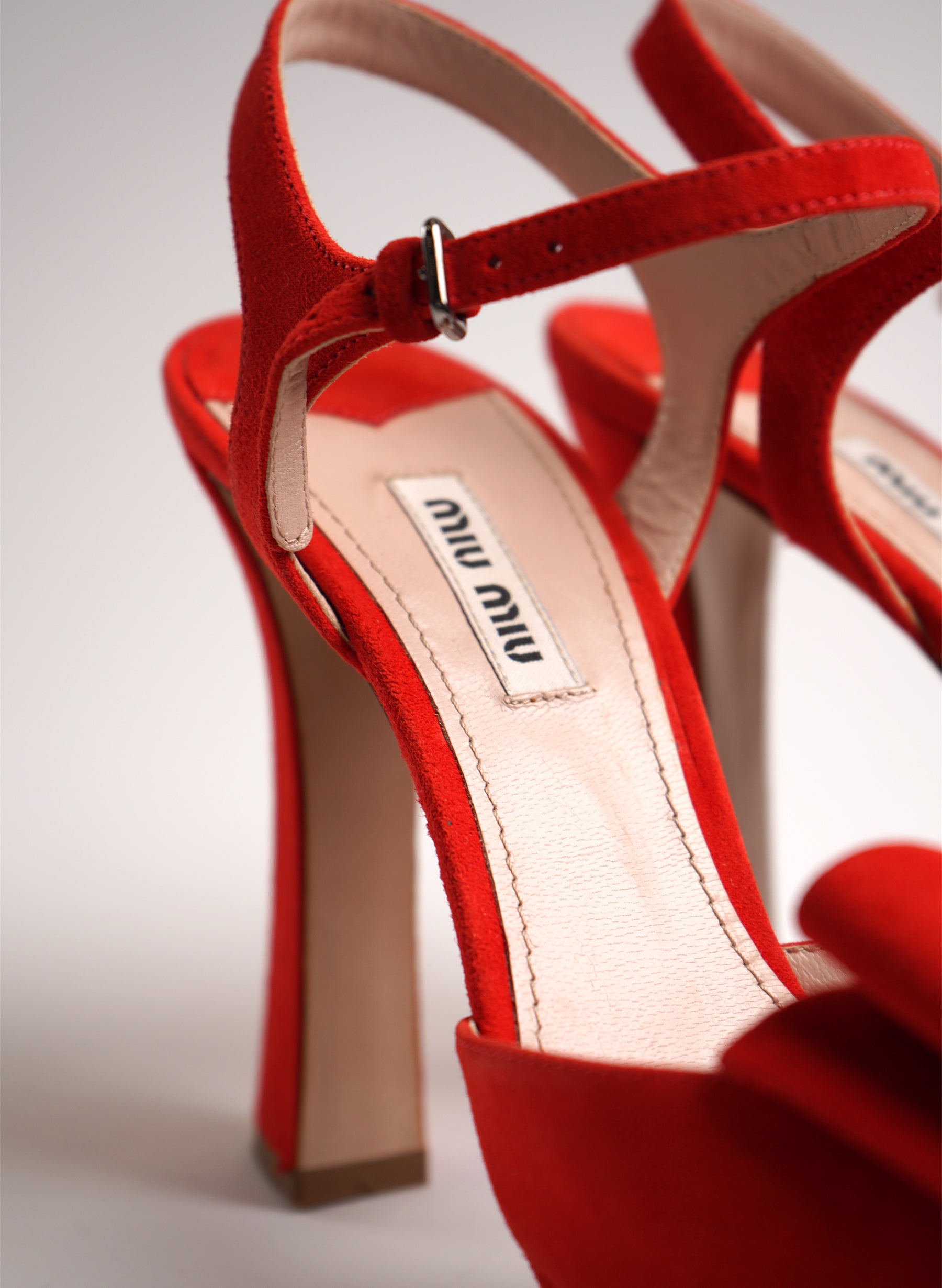 Miu Miu Suede Bow Peep Toe Platform Slingback Sandals