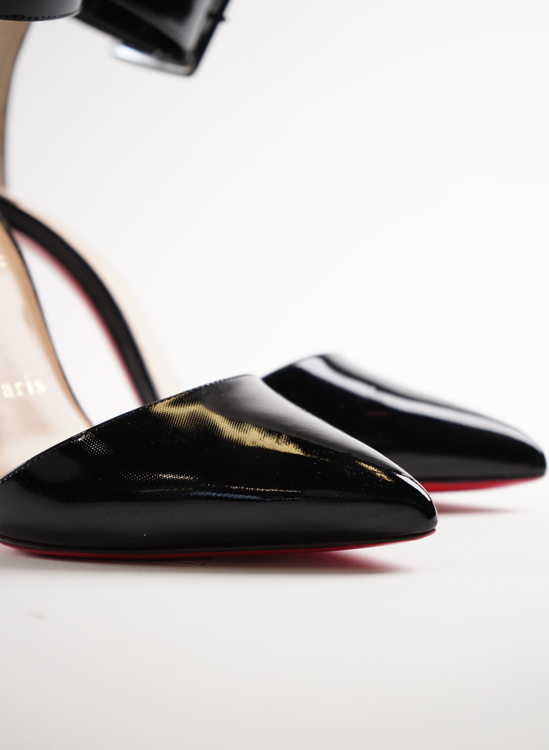 Christian Louboutin Patent Vinyl Harler 100 Ankle Strap Pumps