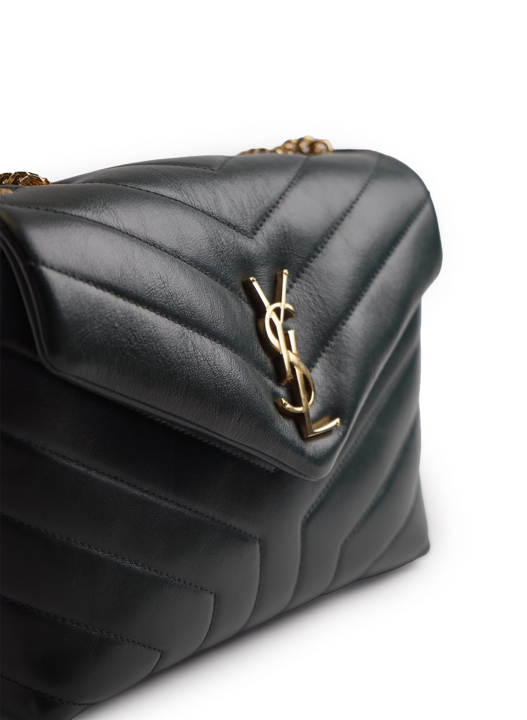 Saint Laurent Calfskin Y Quilted Monogram Small Loulou Chain Satchel