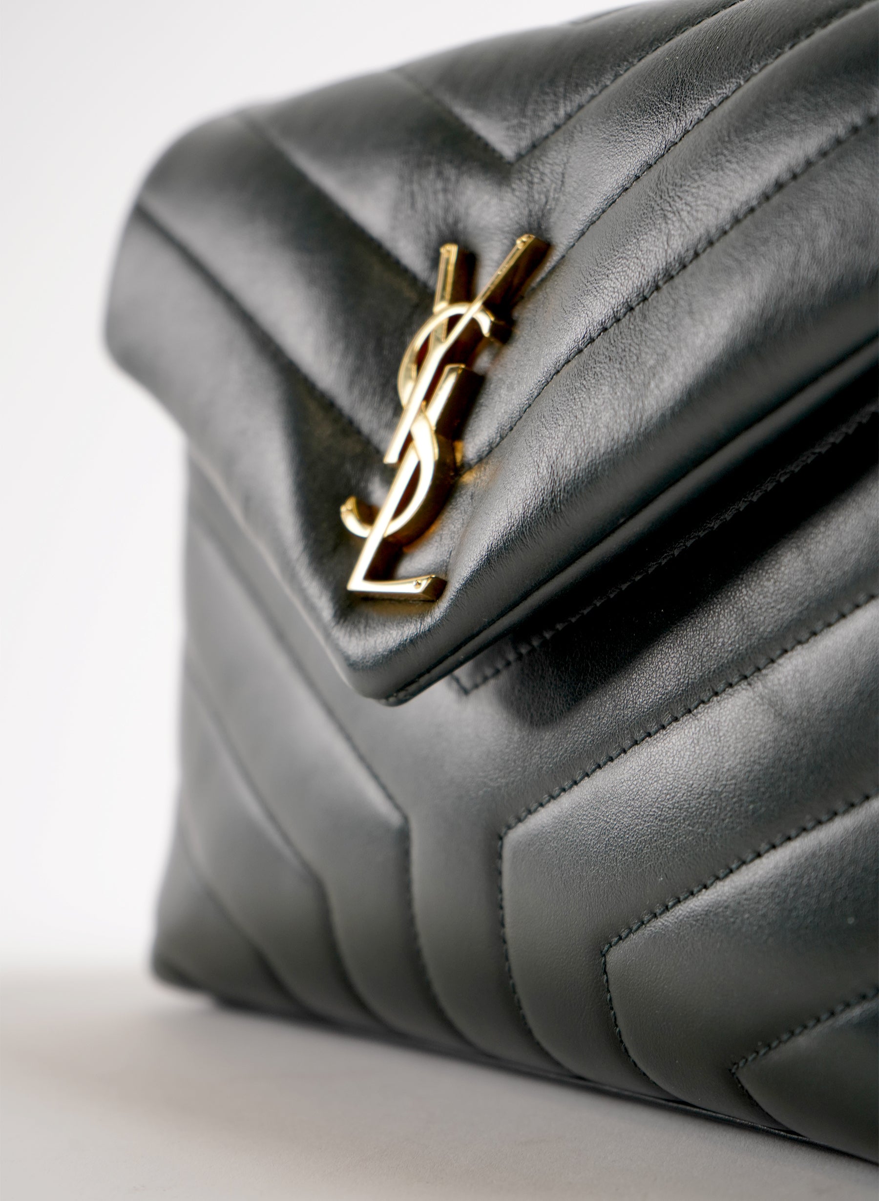 Saint Laurent Calfskin Y Quilted Monogram Small Loulou Chain Satchel