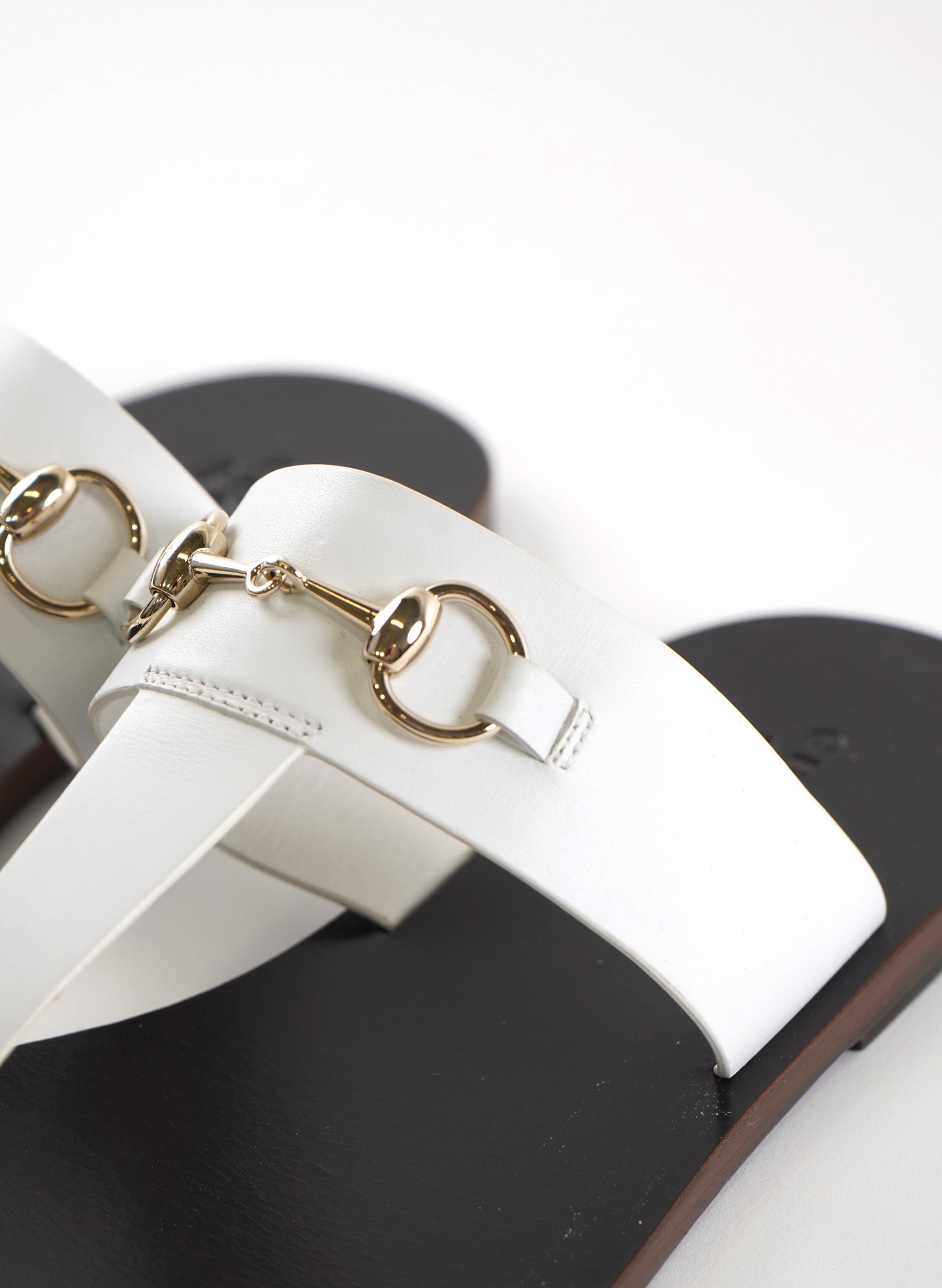 Gucci White Leather Horsebit Sandals