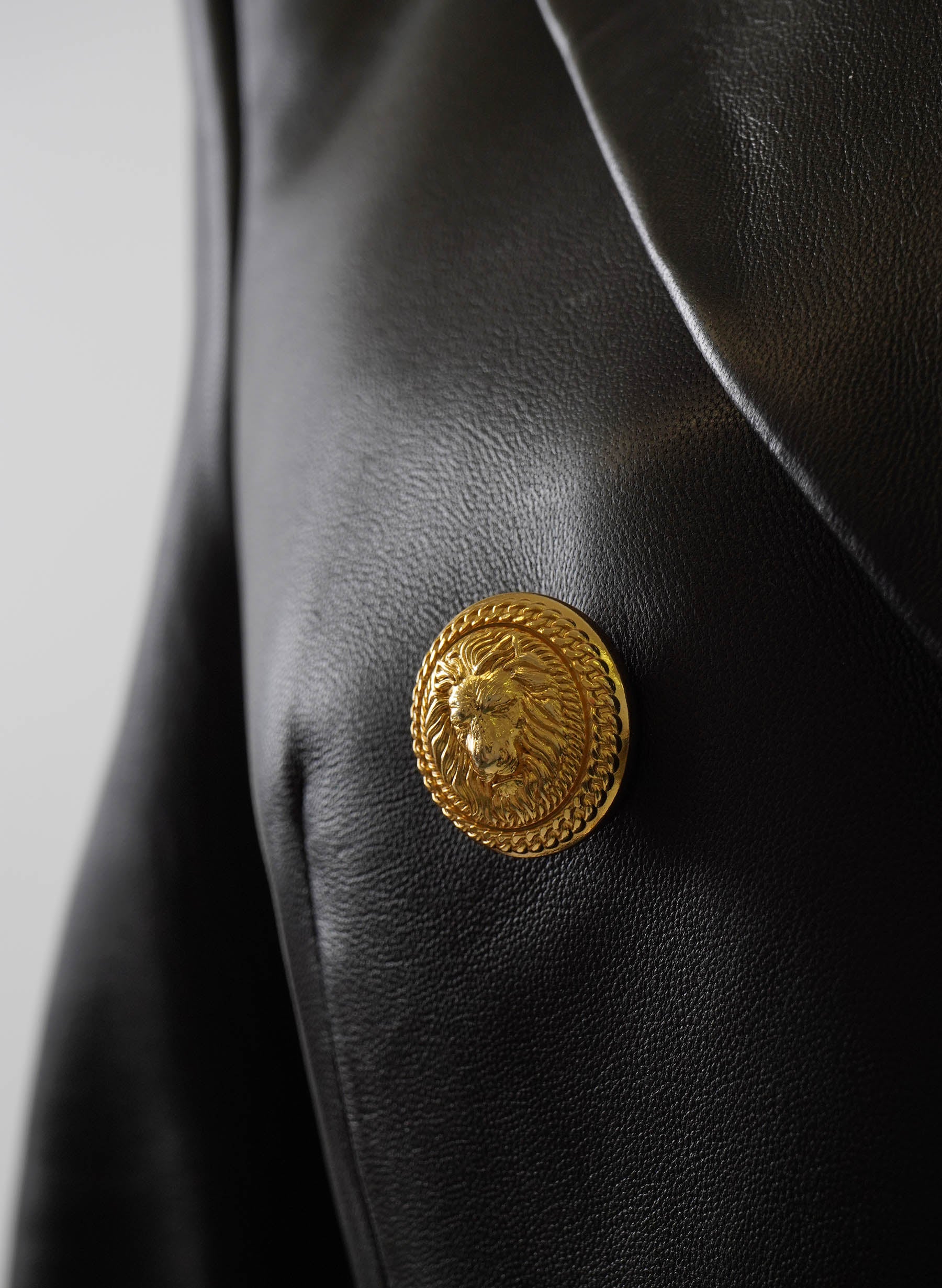 Balmain Black 6-Button Leather Blazer