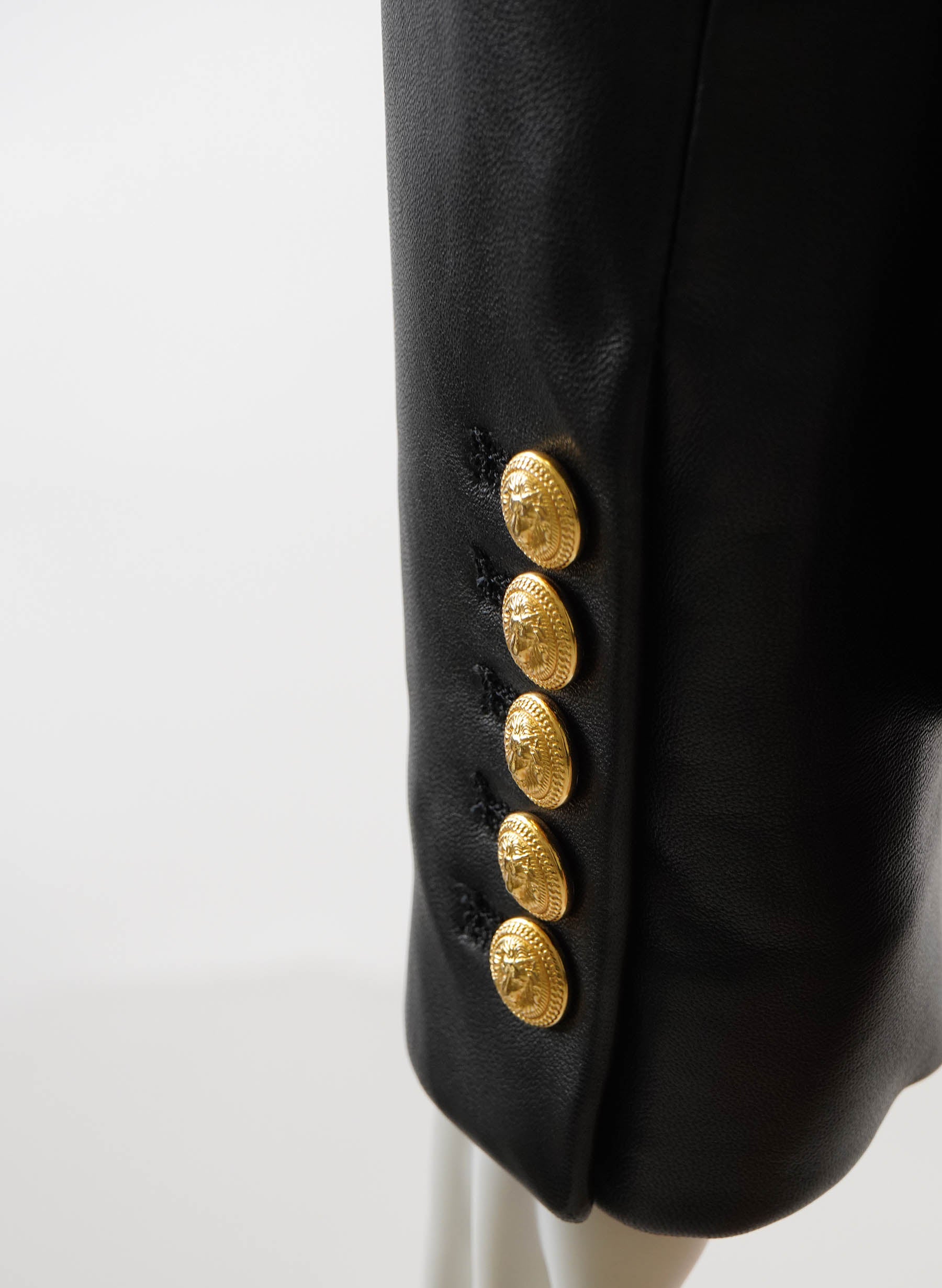 Balmain Black 6-Button Leather Blazer