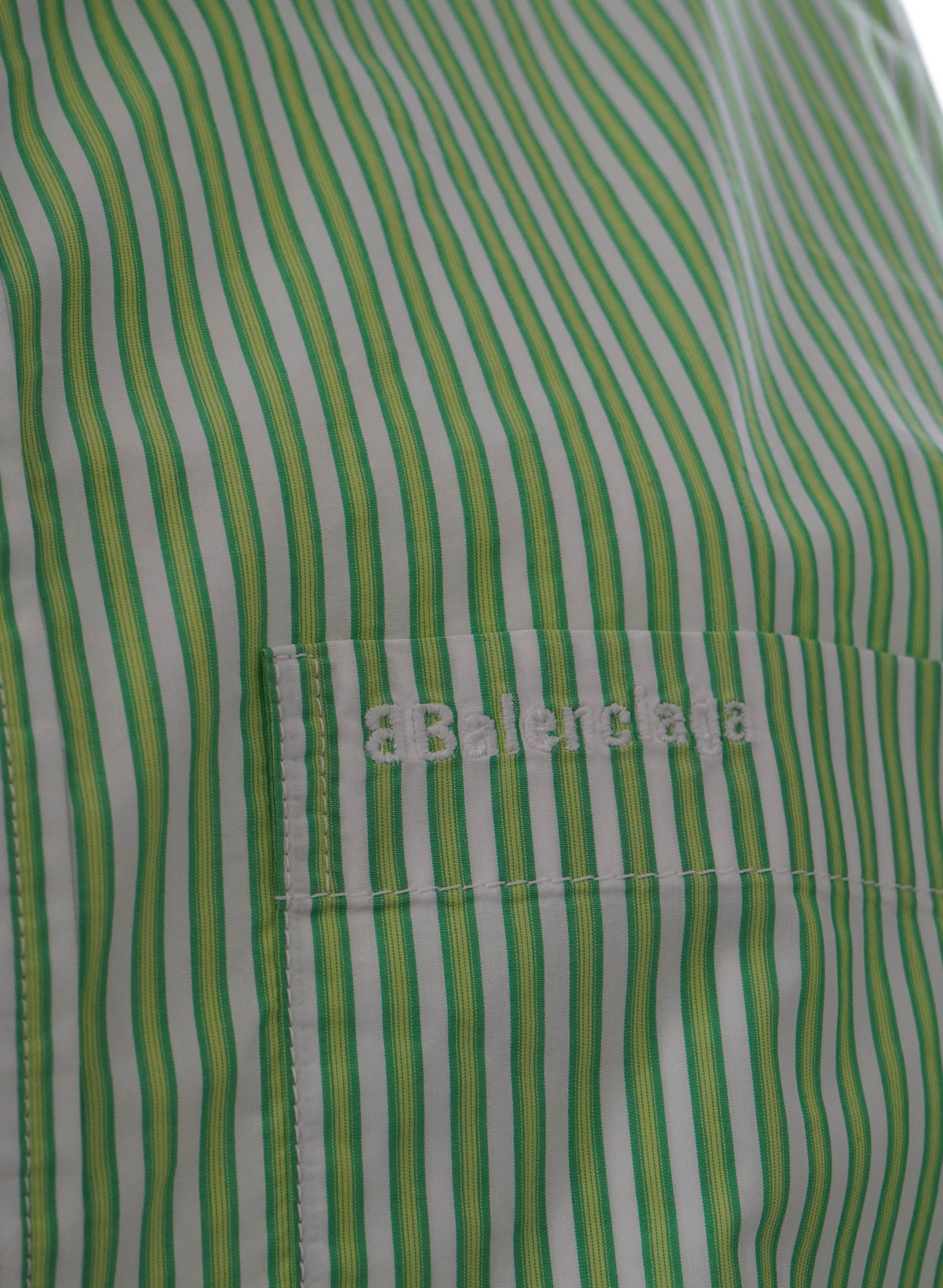 Balenciaga Green Pinstripe Poplin Swing Twisted Shirt