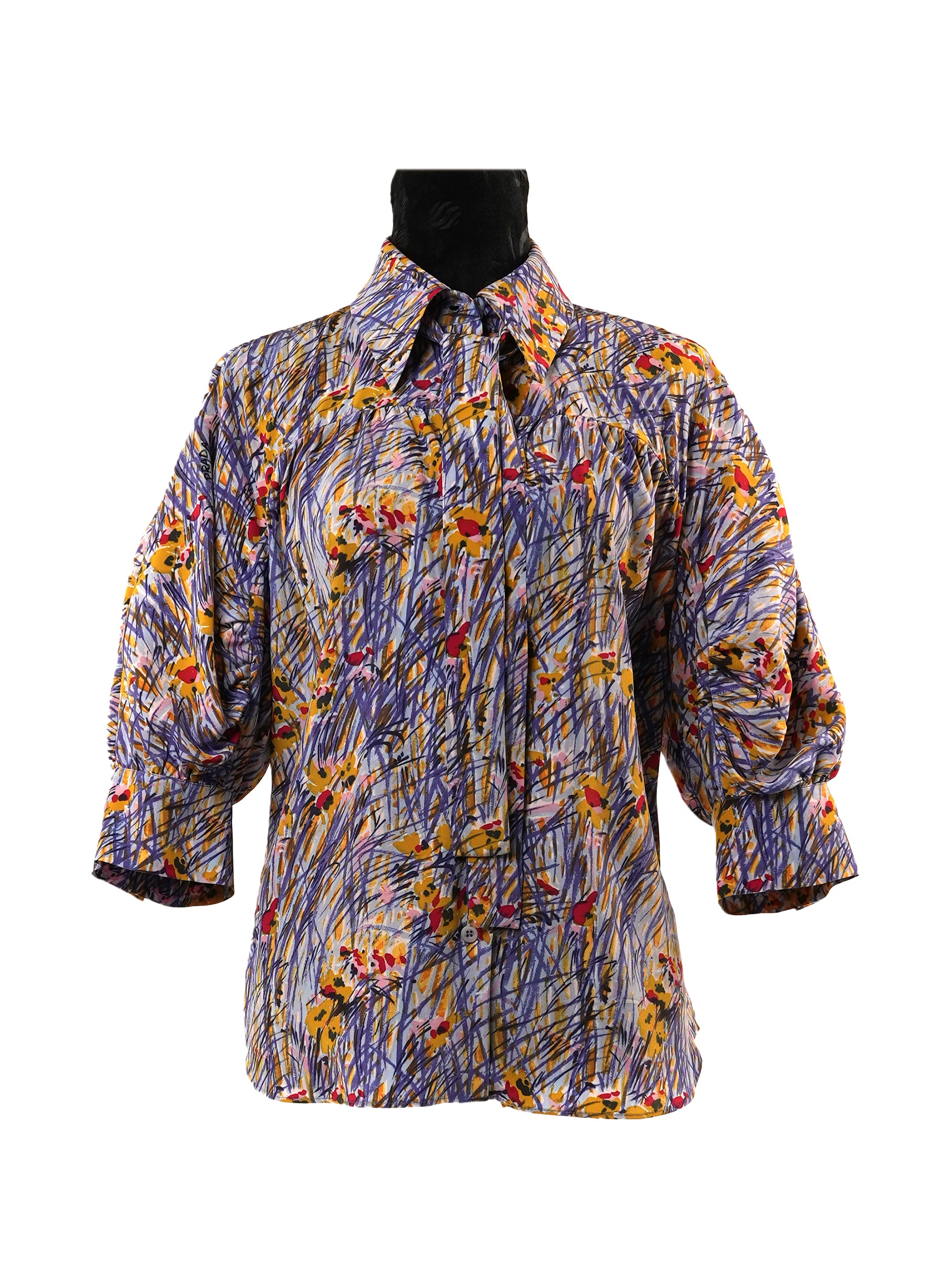 Prada Printed Silk 3/4 Sleeve Blouse