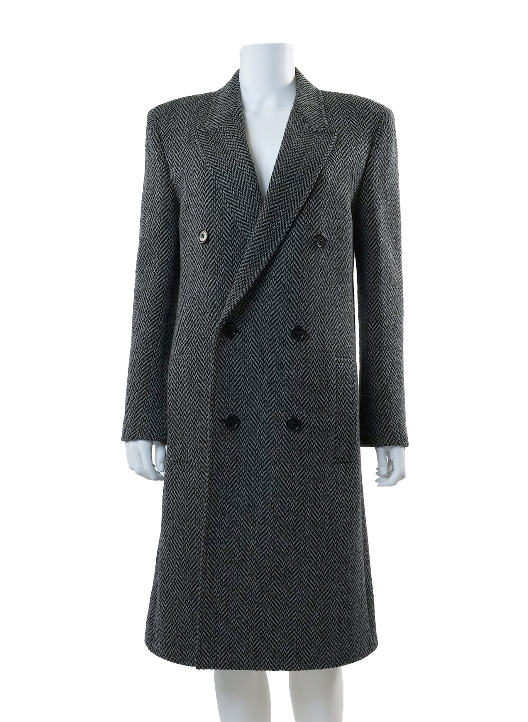 Saint Laurent Wool Herringbone Longline Coat