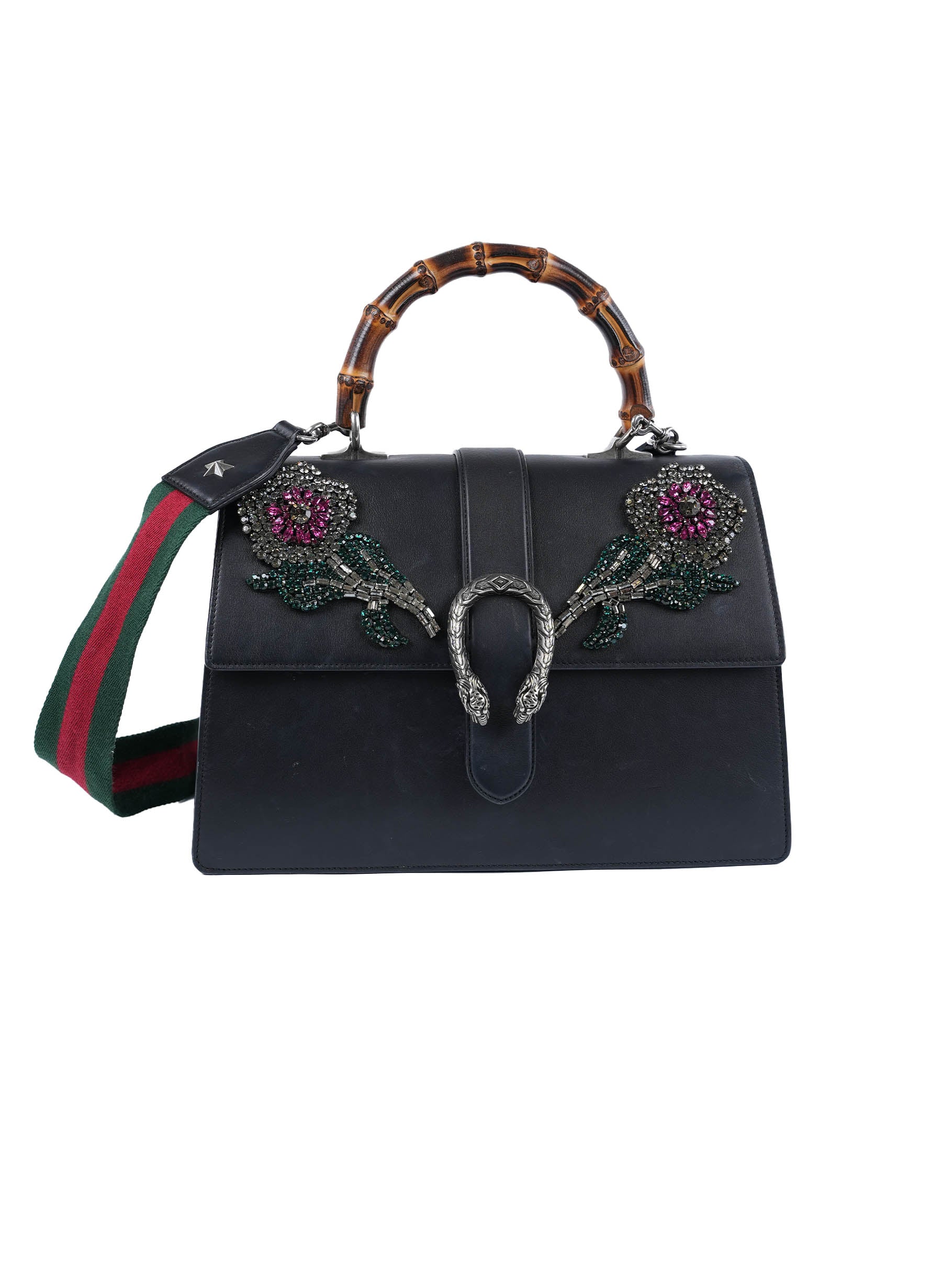 Gucci Large Crystal Flower Embellished Dionysus Bamboo Bag