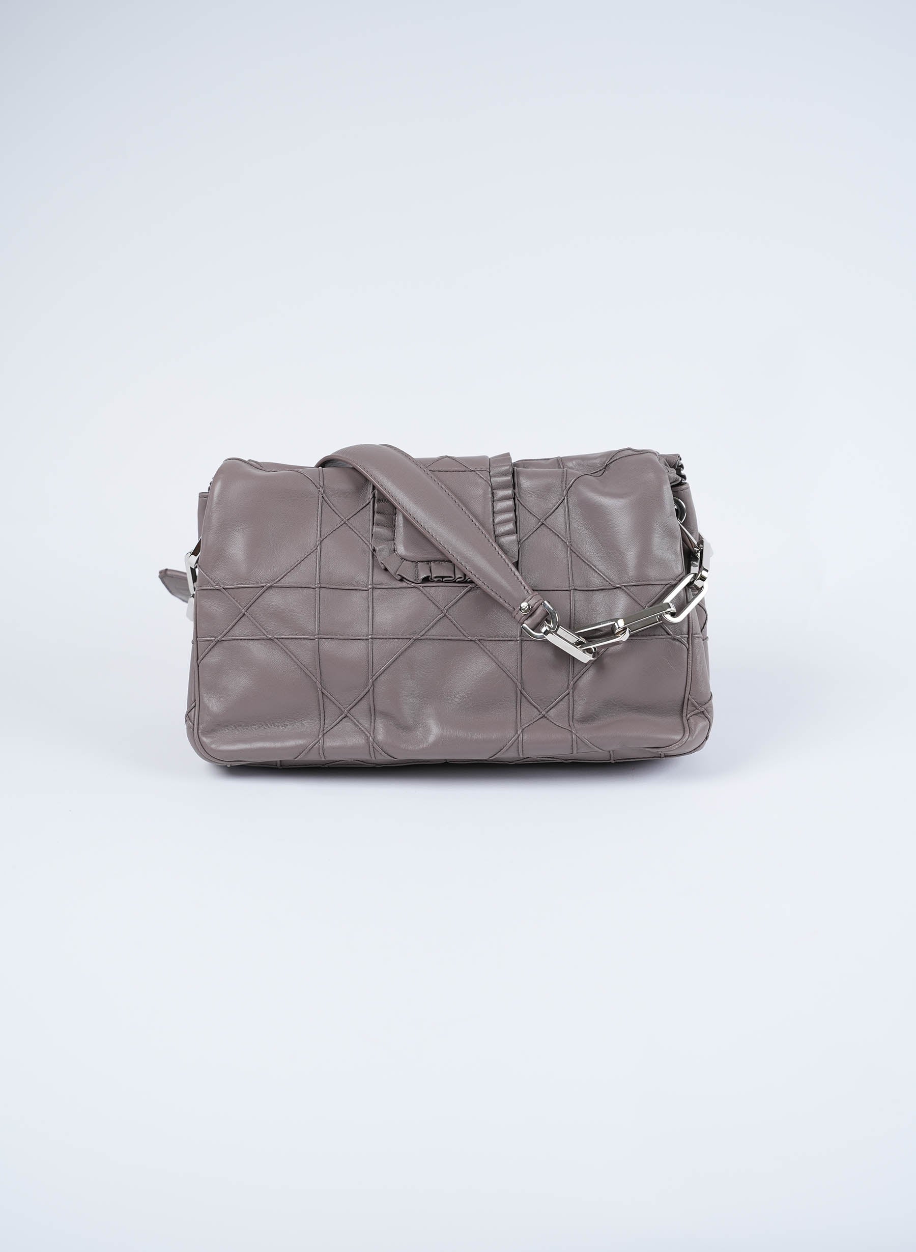 DIOR Lambskin Cannage Ruffle New Lock Flap Dark Taupe