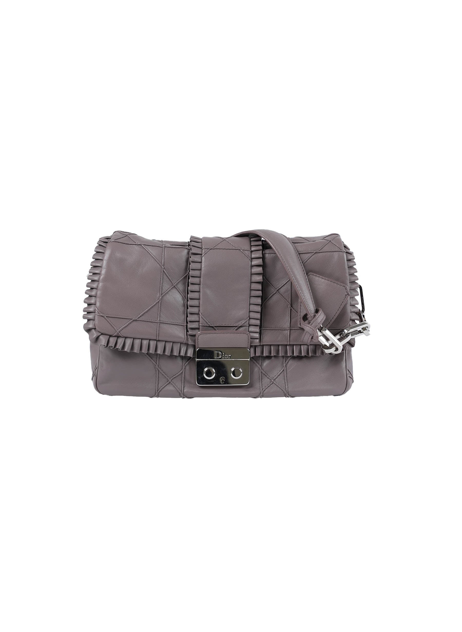 DIOR Lambskin Cannage Ruffle New Lock Flap Dark Taupe