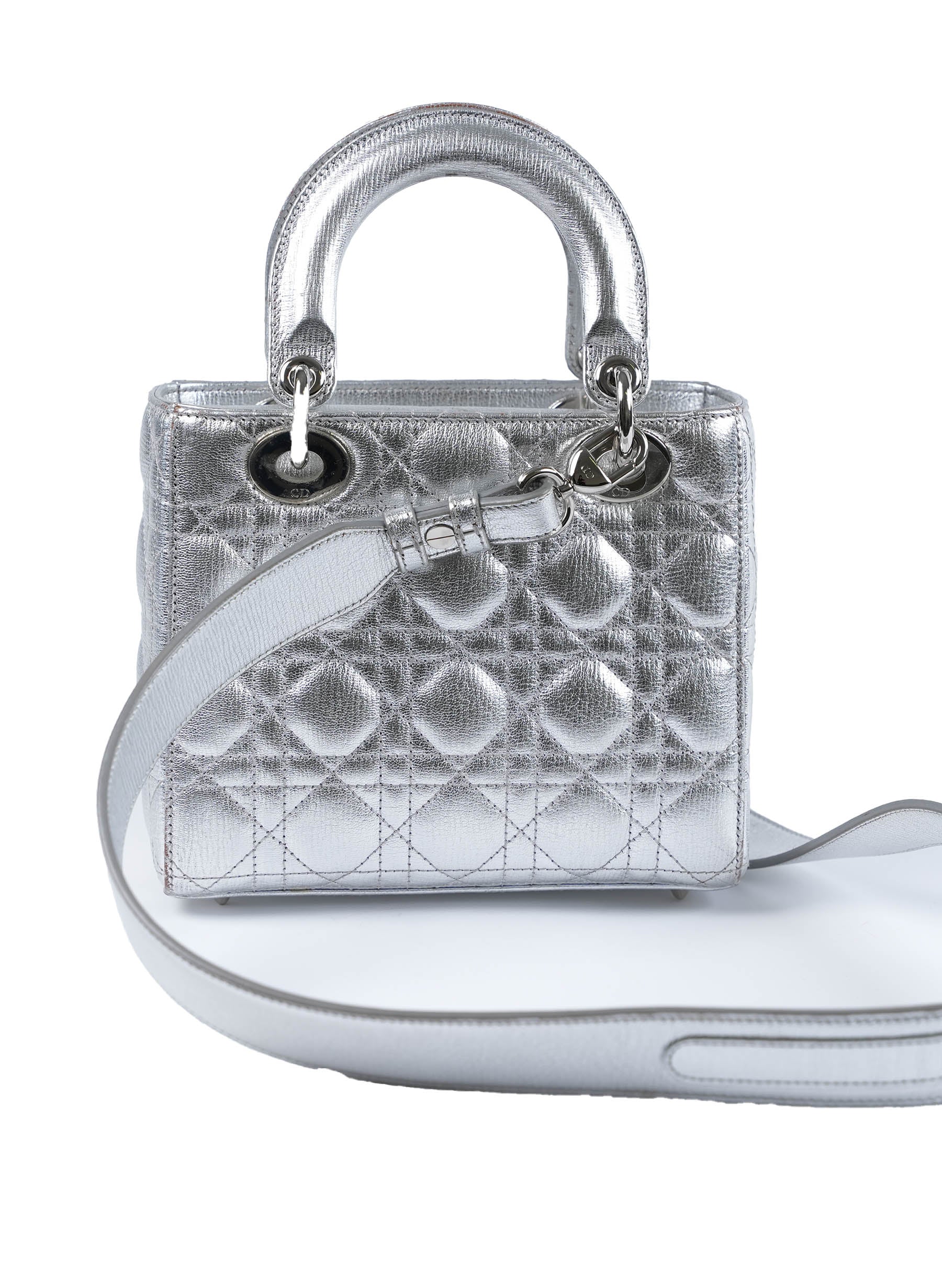 DIOR Metallic Grained Calfskin Cannage Small Lucky Badges My Lady Dior Silver