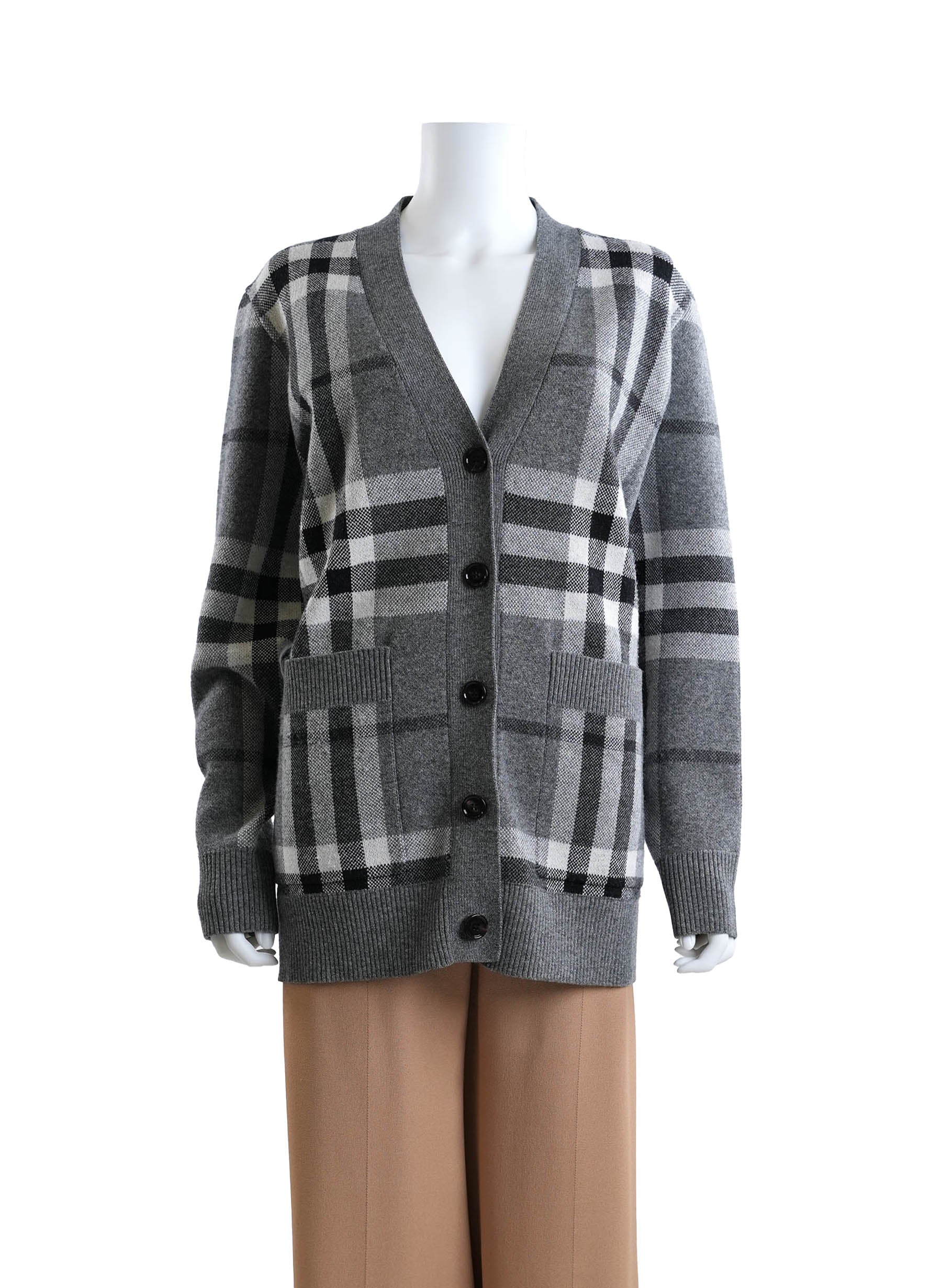 Burberry Willah Check Oversized Cardigan Mid Grey Melange