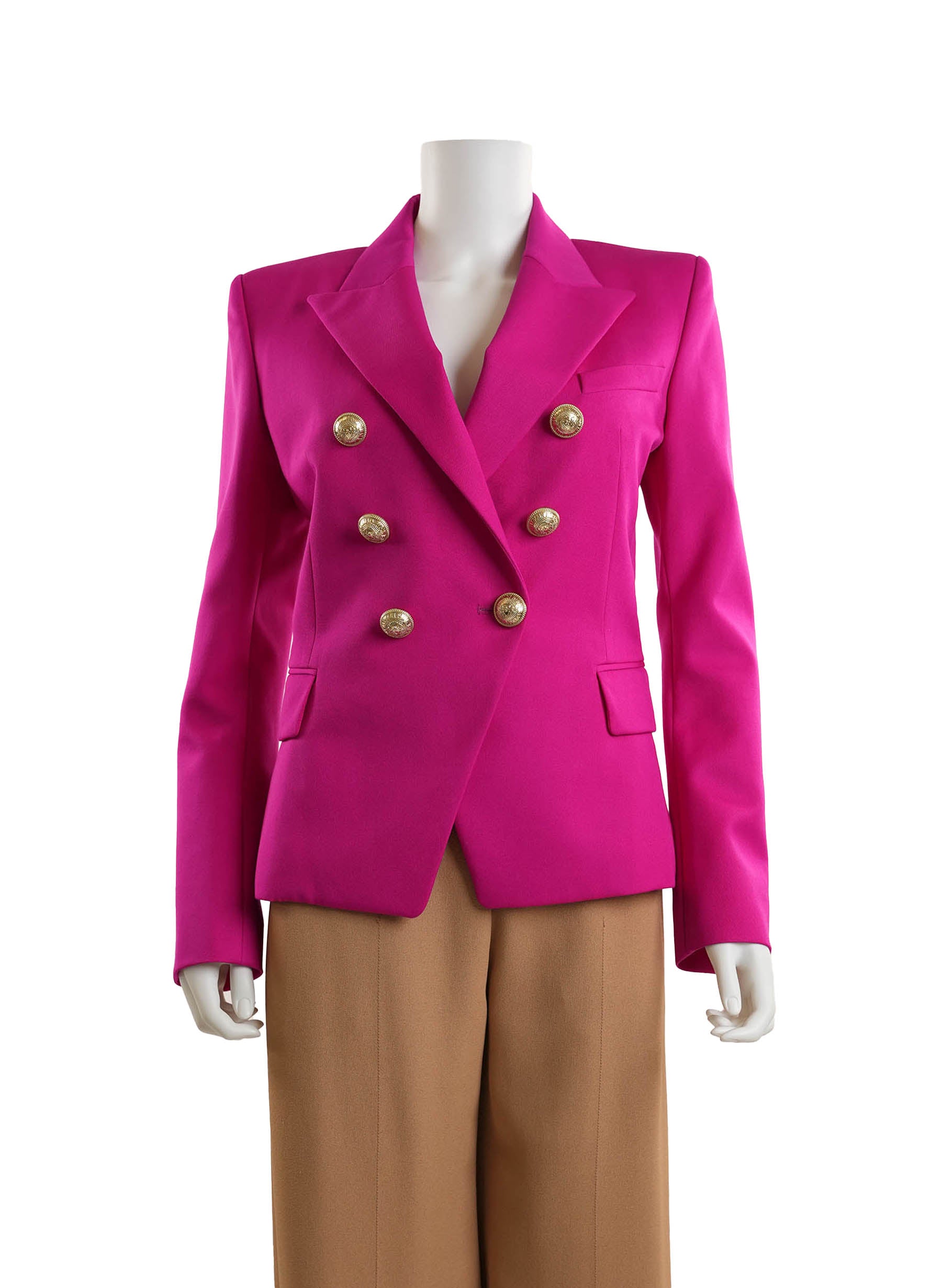 Balmain Pink Fuchsia Pique Double Breasted Blazer