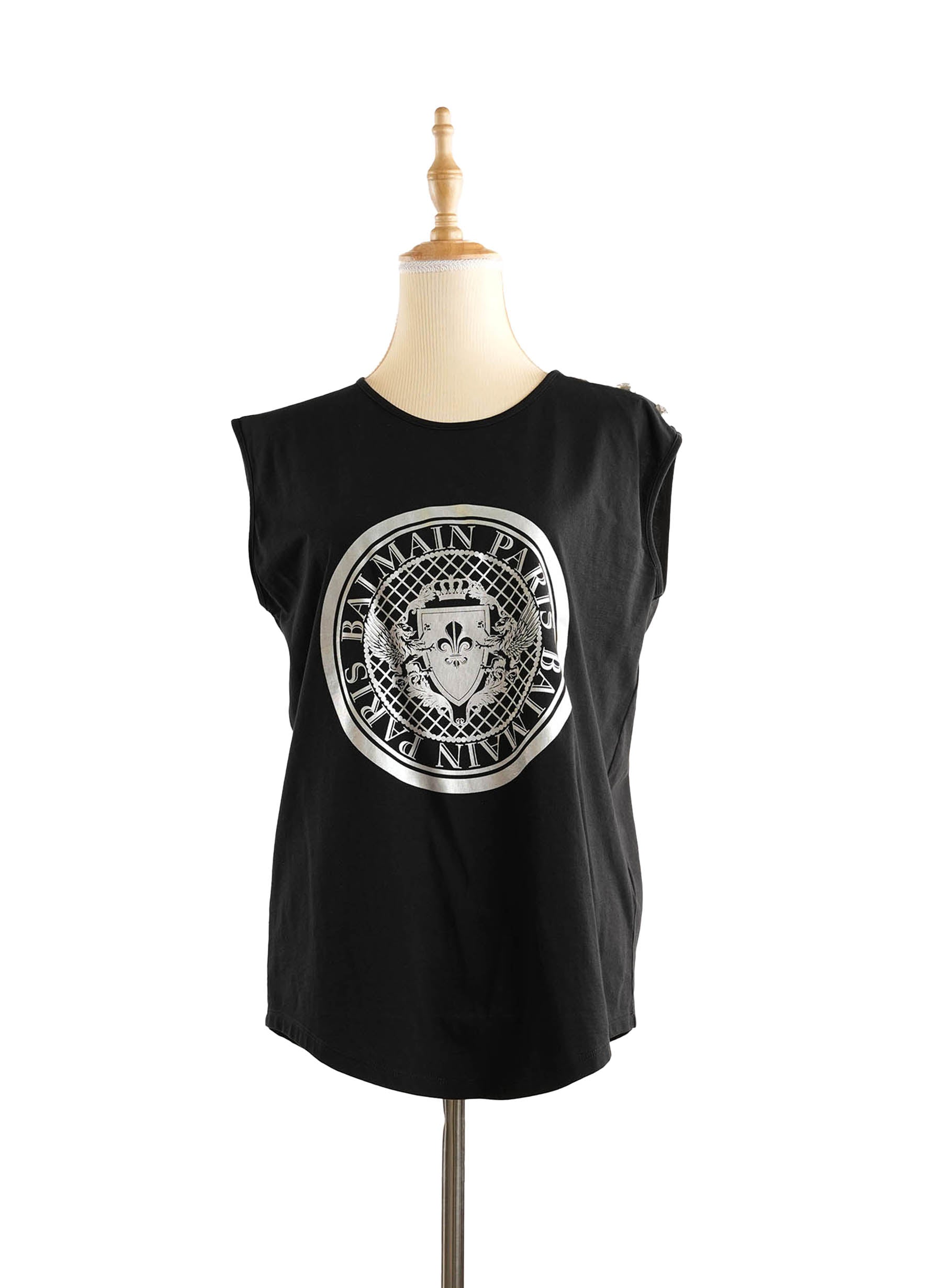 Balmain Black Cotton Tank Top