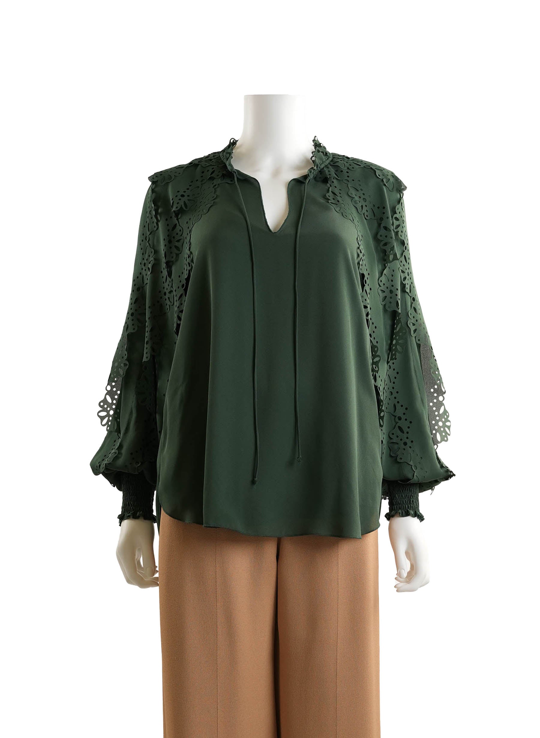 See By Chloe Laser-Cut Trim Crepe Blouse