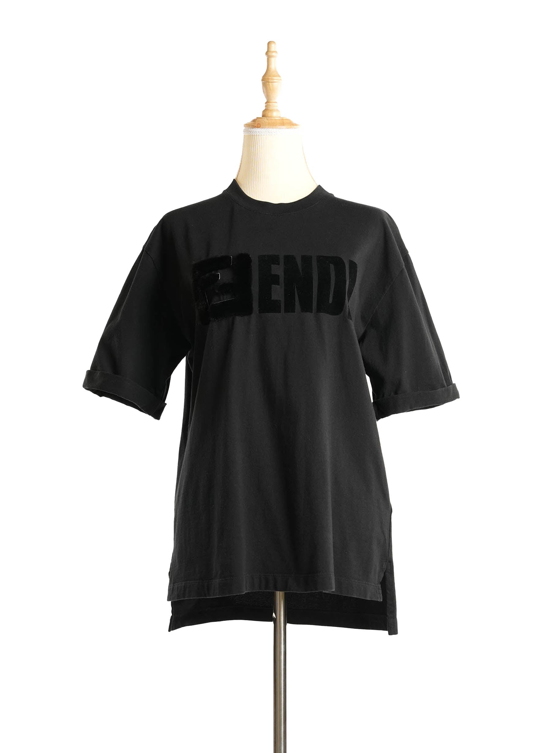 Fendi Mink Fur Detailed Logo T-Shirt Black