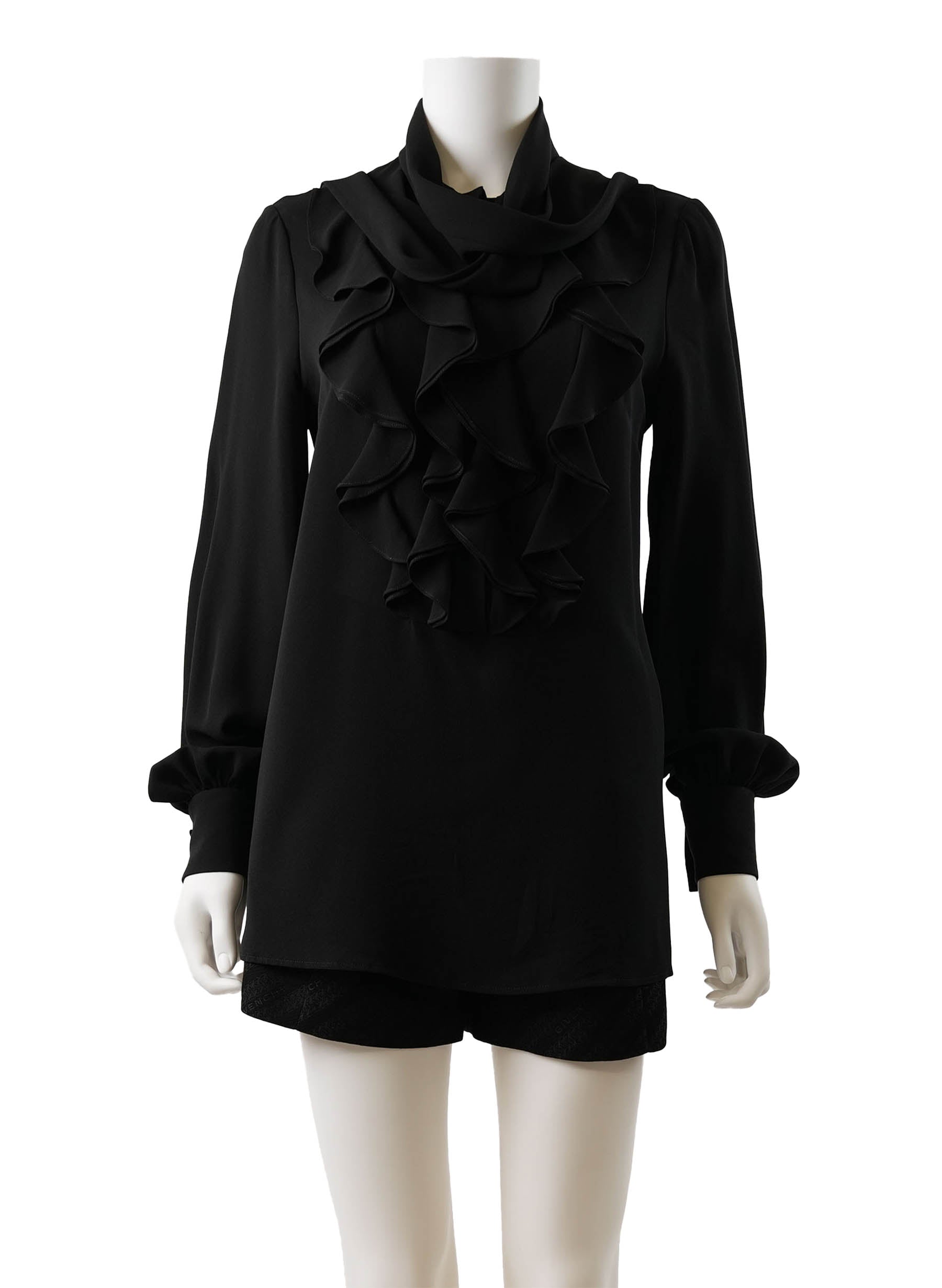 Alexander McQueen Silk Long Sleeve Ruffle Blouse