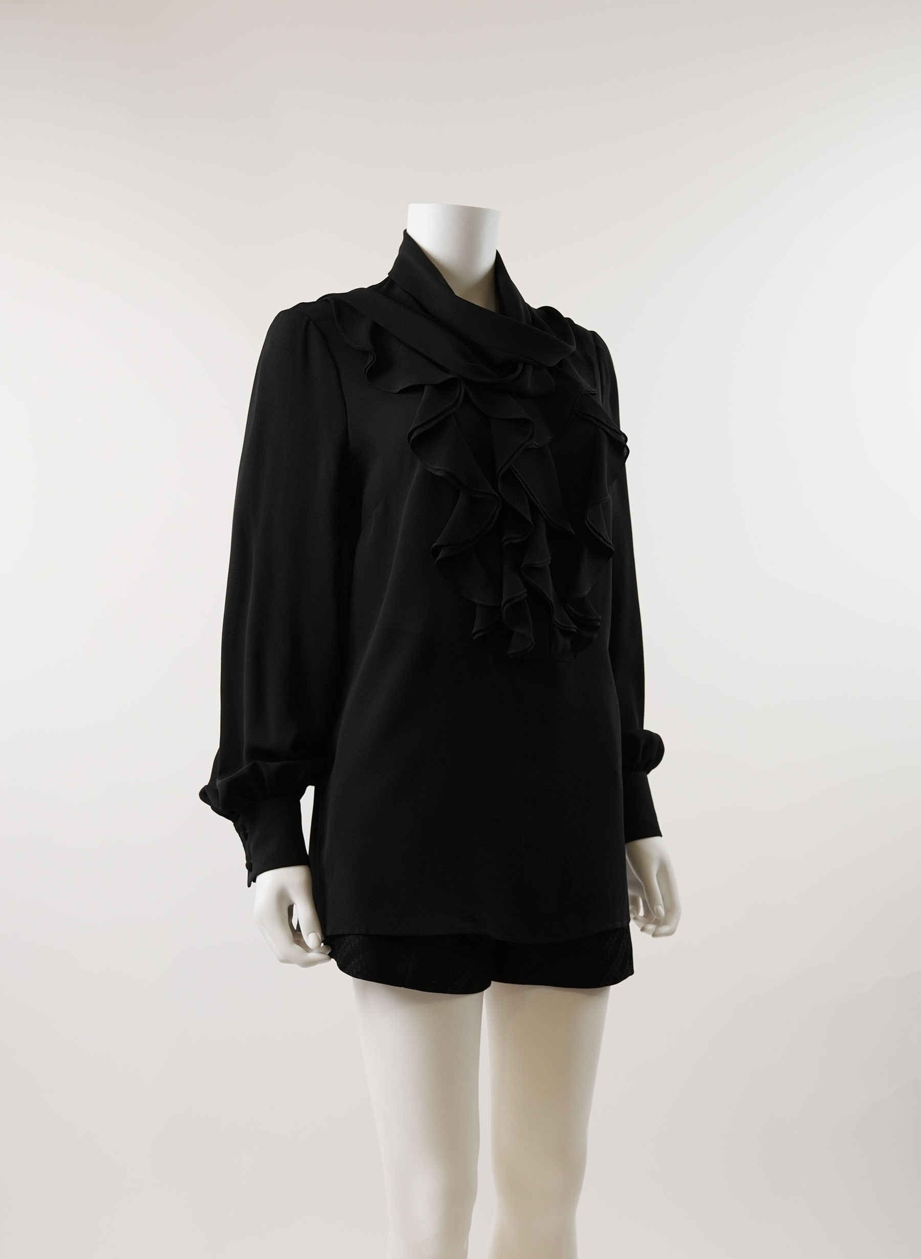 Alexander McQueen Silk Long Sleeve Ruffle Blouse