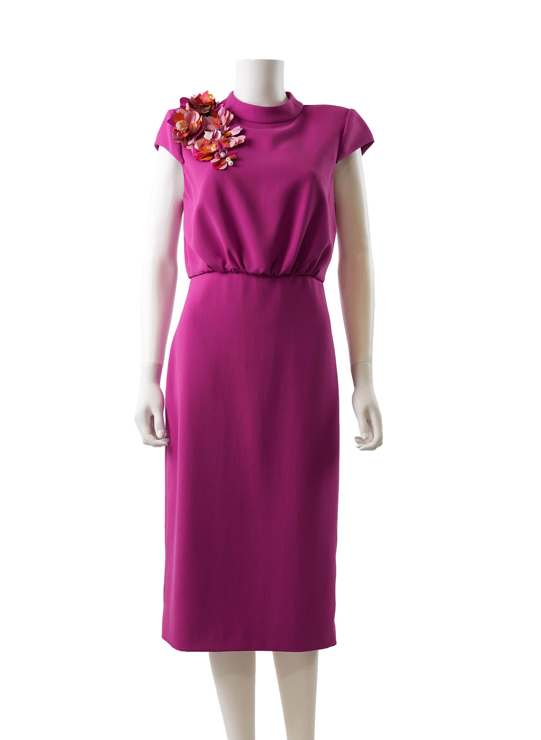 Badgley Mischka Floral Applique Midi Sheath Dress