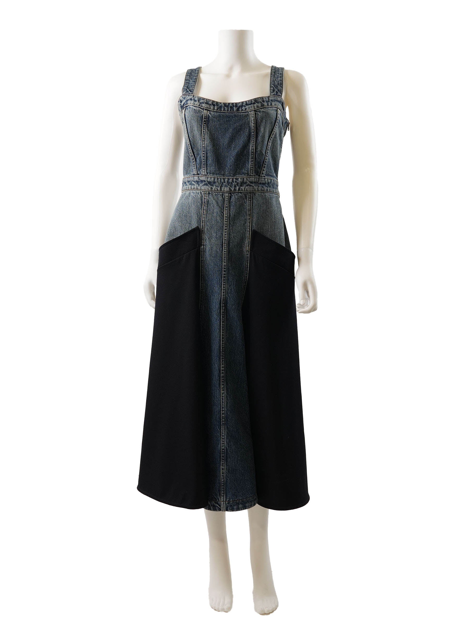 Chloe Mixed-Media Denim Gabardine Dress