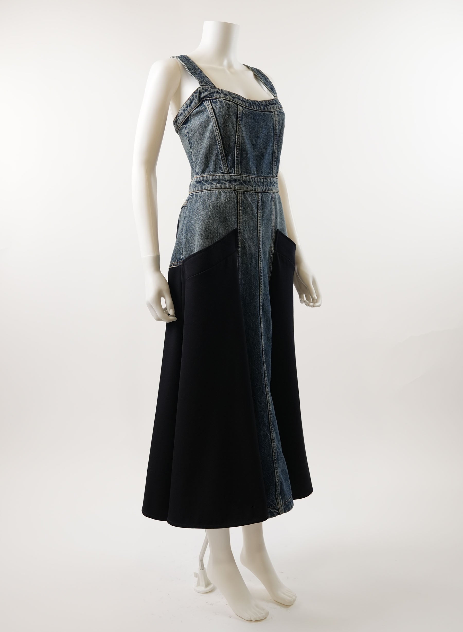 Chloe Mixed-Media Denim Gabardine Dress