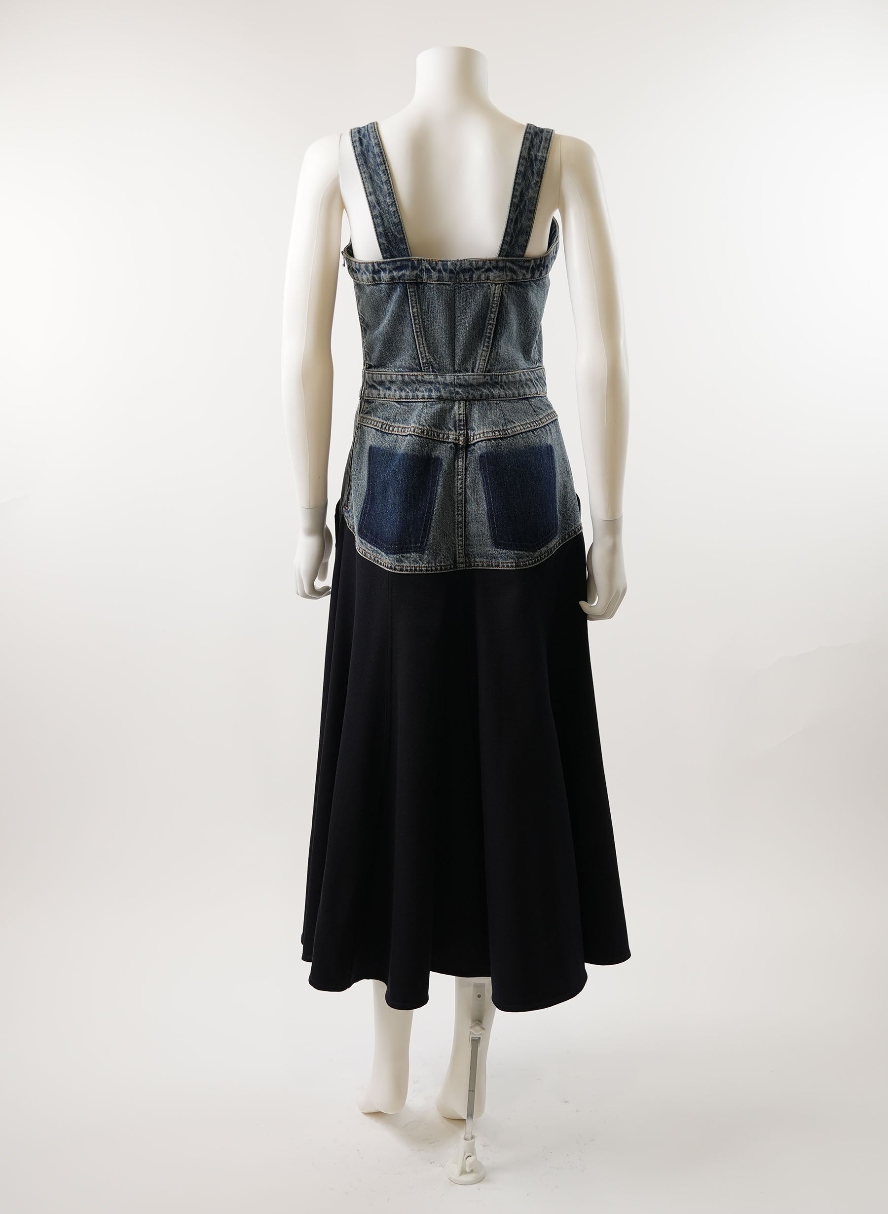 Chloe Mixed-Media Denim Gabardine Dress